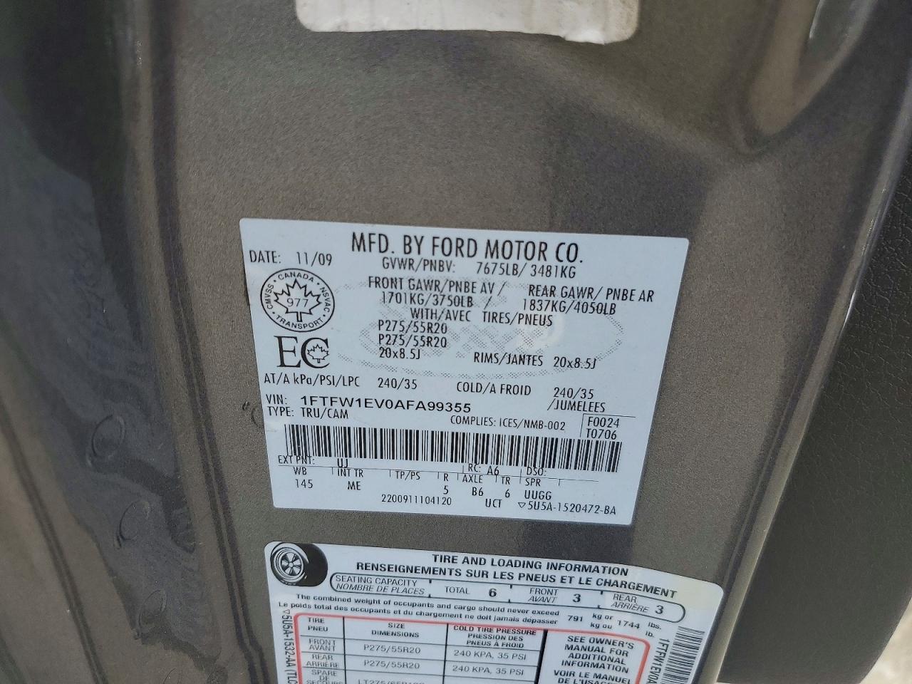 2010 Ford F150 Supercrew Gray vin: 1FTFW1EV0AFA99355