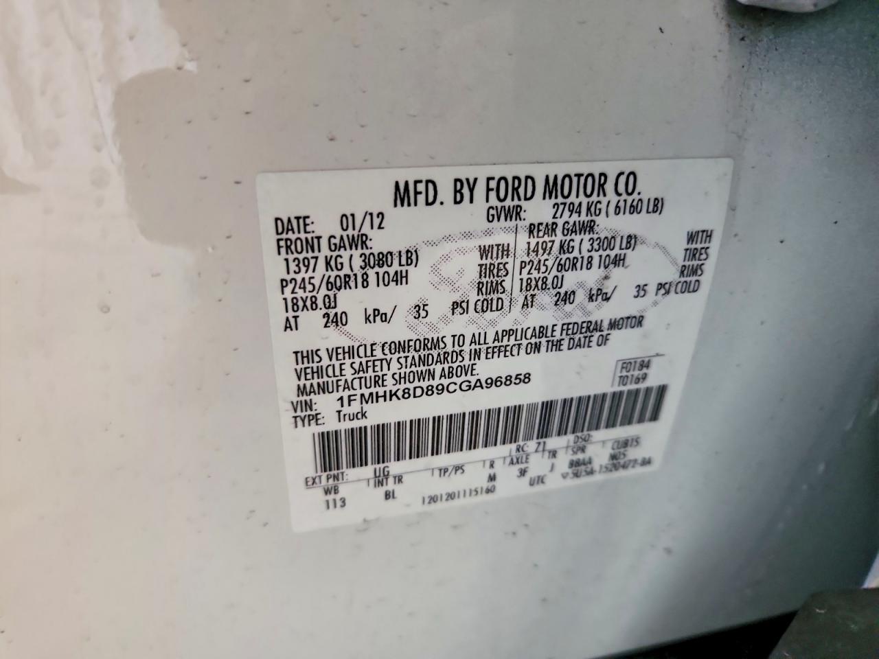 2012 Ford Explorer Xlt White vin: 1FMHK8D89CGA96858