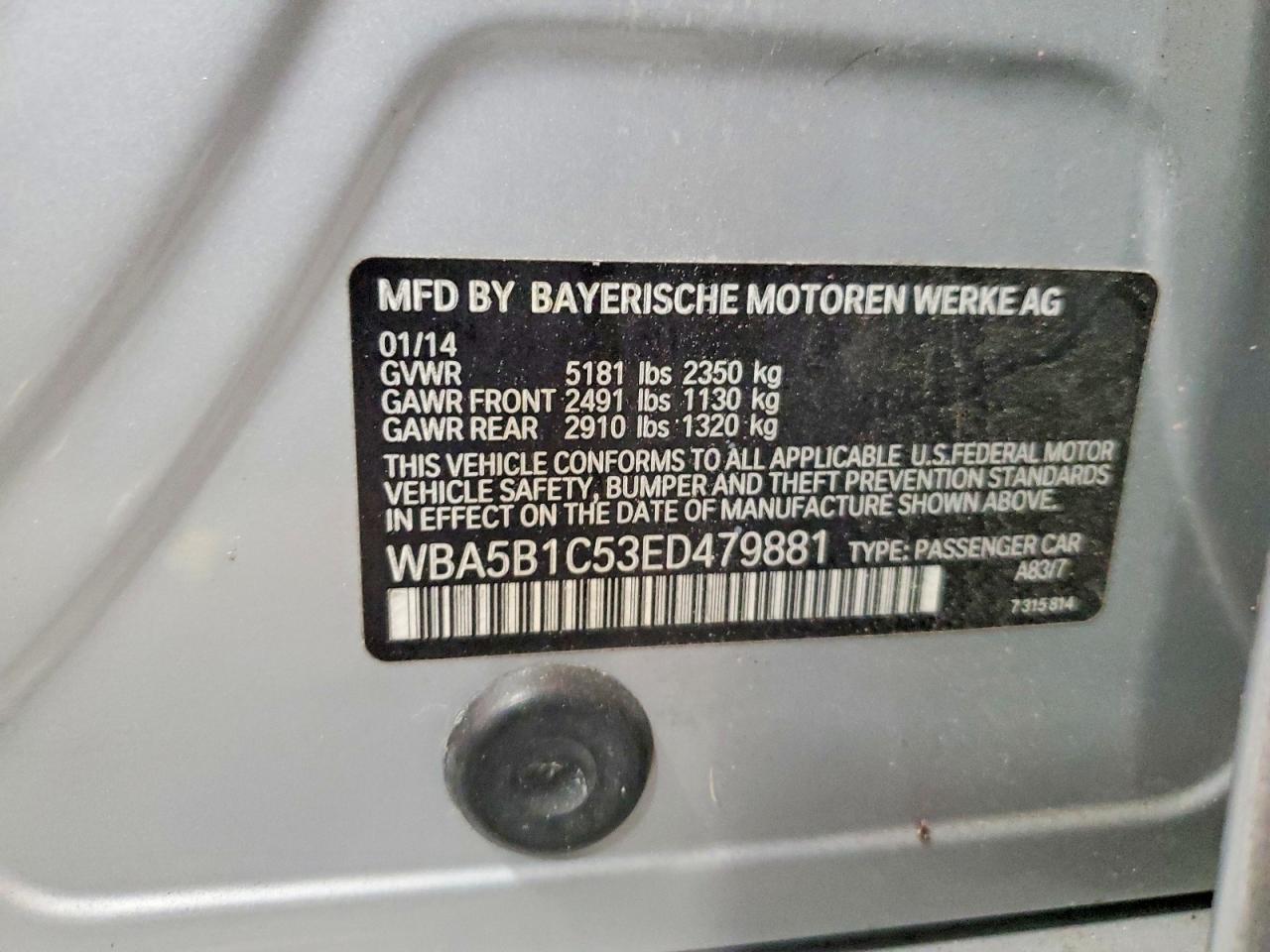 2014 Bmw 535 I Silver vin: WBA5B1C53ED479881