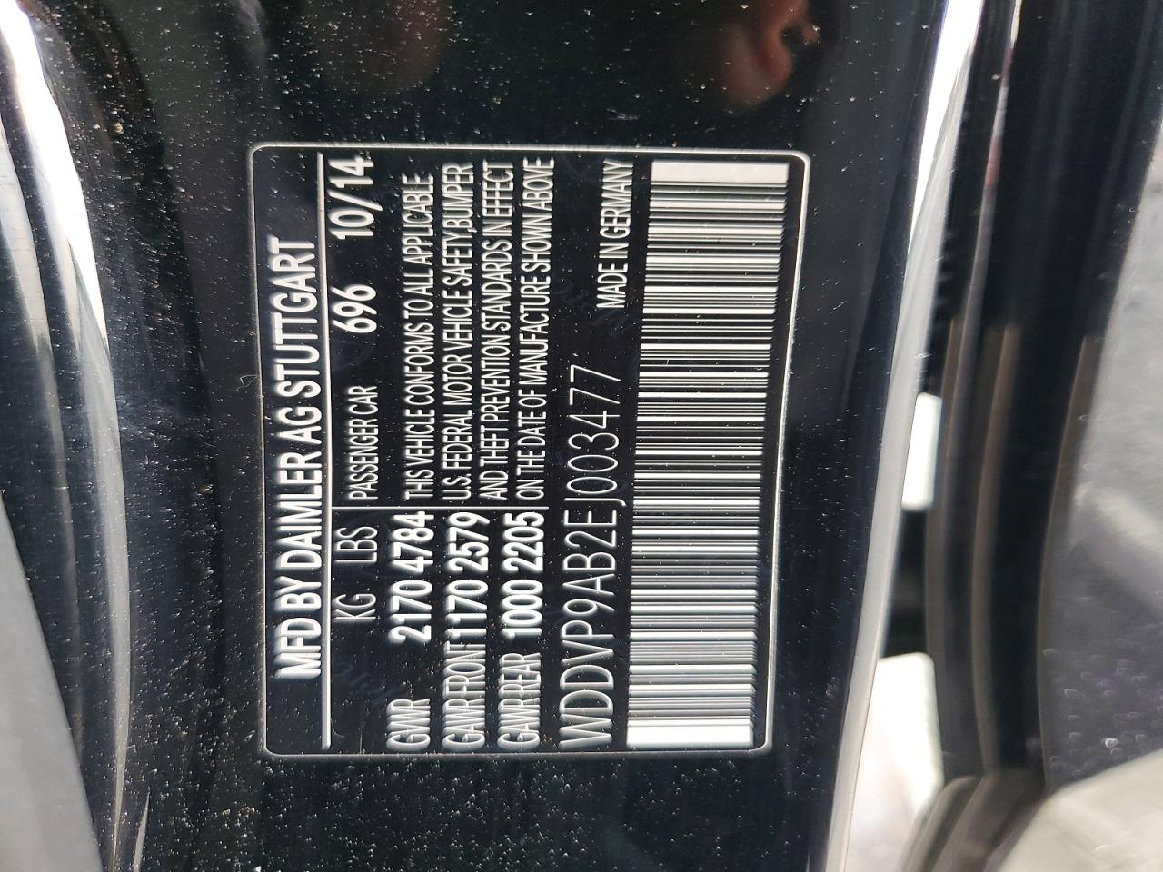 2014 Mercedes-benz B Electric Black vin: WDDVP9AB2EJ003477