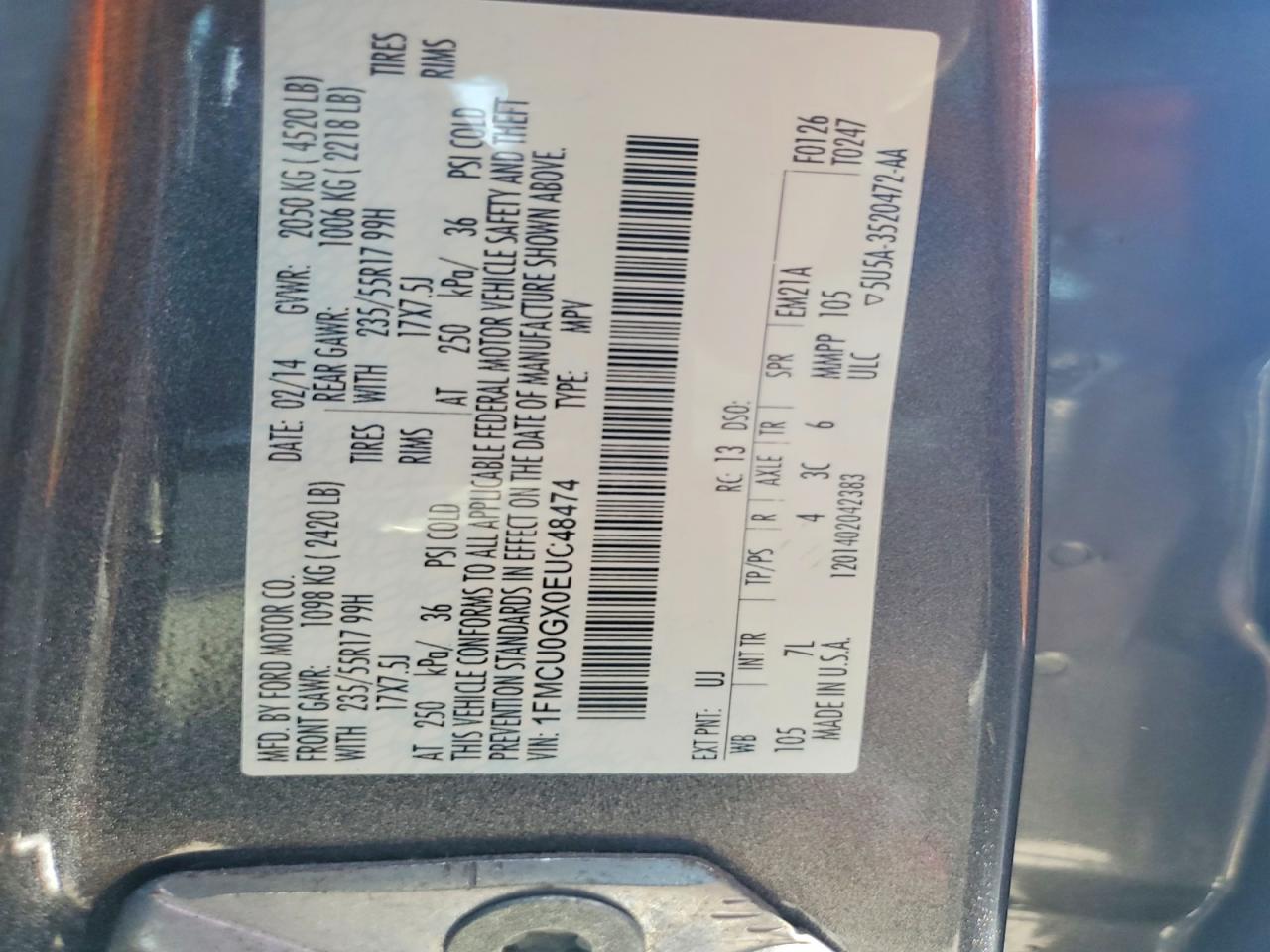 2014 Ford Escape Se Gray vin: 1FMCU0GX0EUC48474