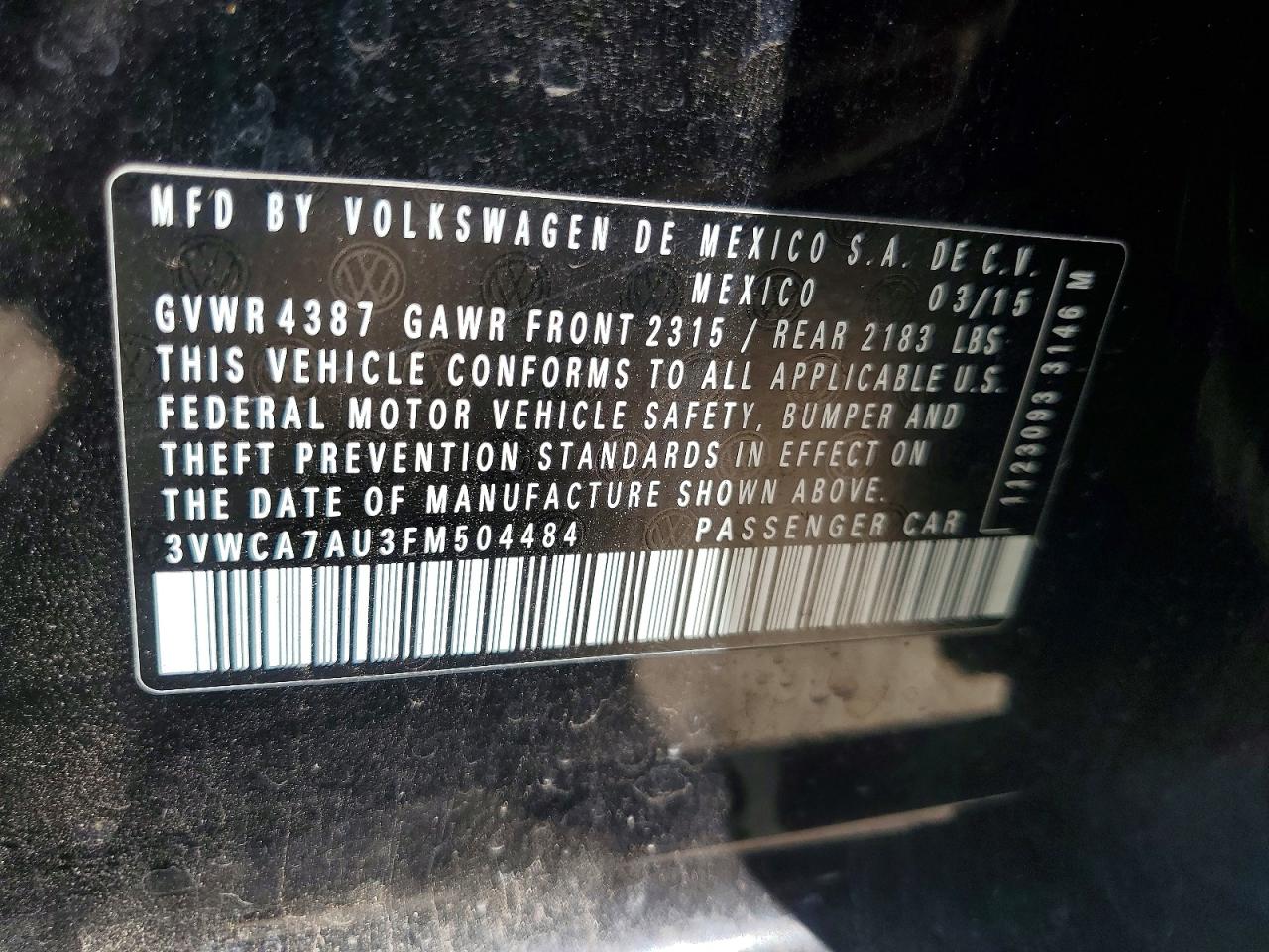 2015 Volkswagen Golf Sportwagen Tdi S Black vin: 3VWCA7AU3FM504484