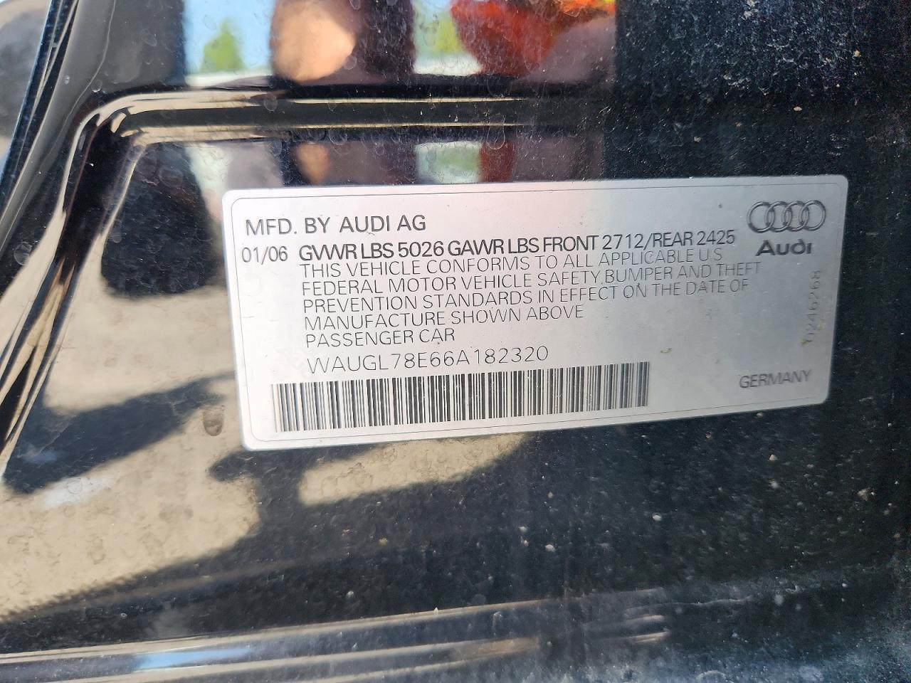 2006 Audi S4 Quattro Черный vin: WAUGL78E66A182320