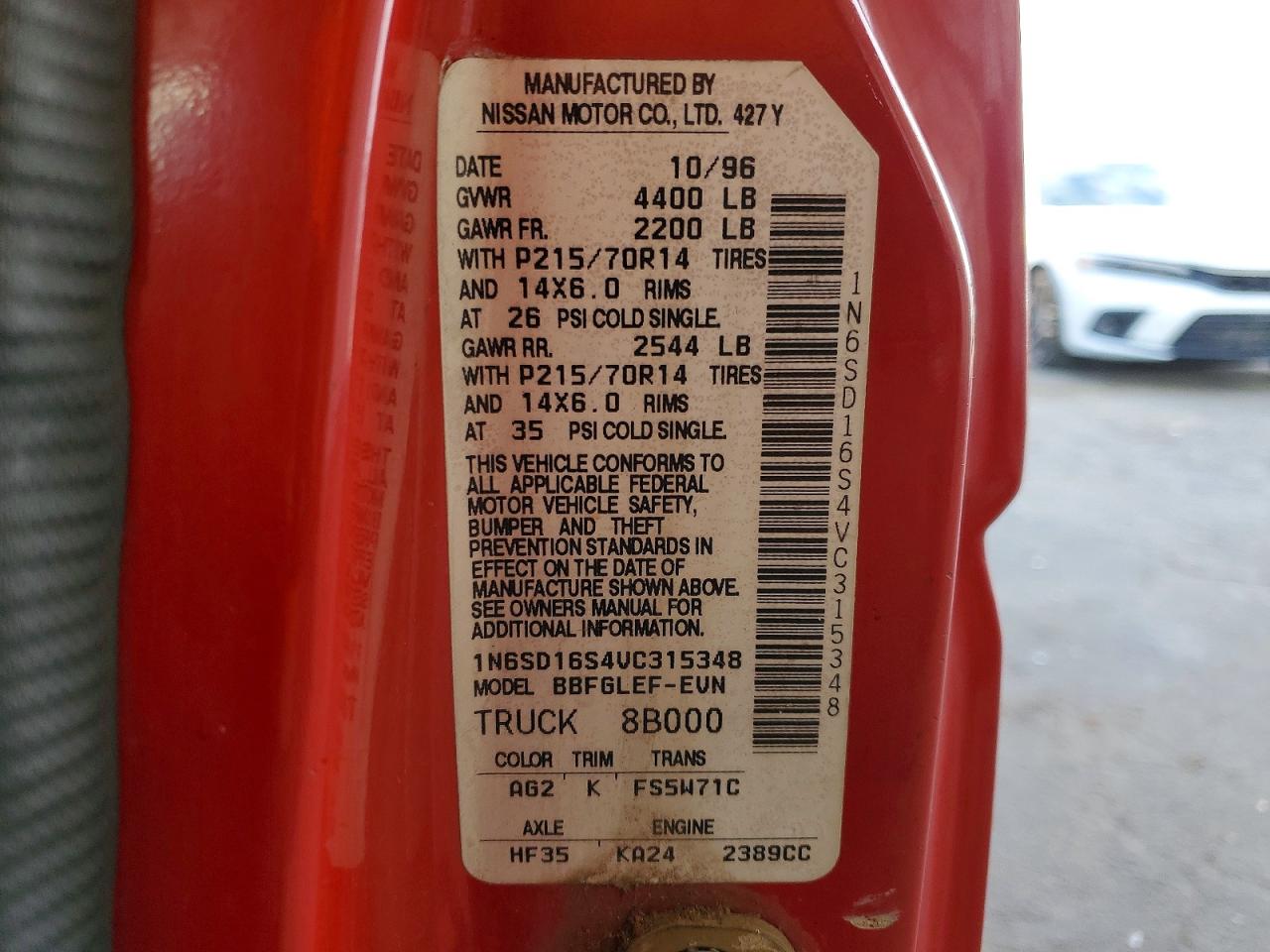 1997 Niss Truck Xe Red vin: 1N6SD16S4VC315348