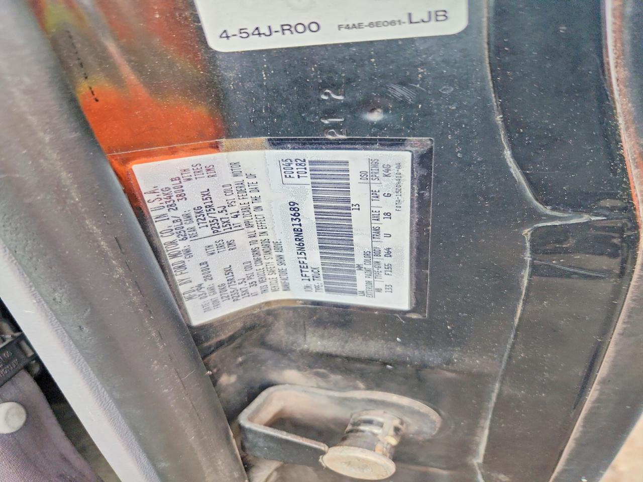 1994 Ford F150 Черный vin: 1FTEF15N6RNB13689
