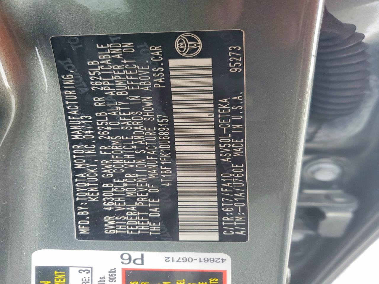 2013 Toyota Camry L Green vin: 4T1BF1FK1DU689157