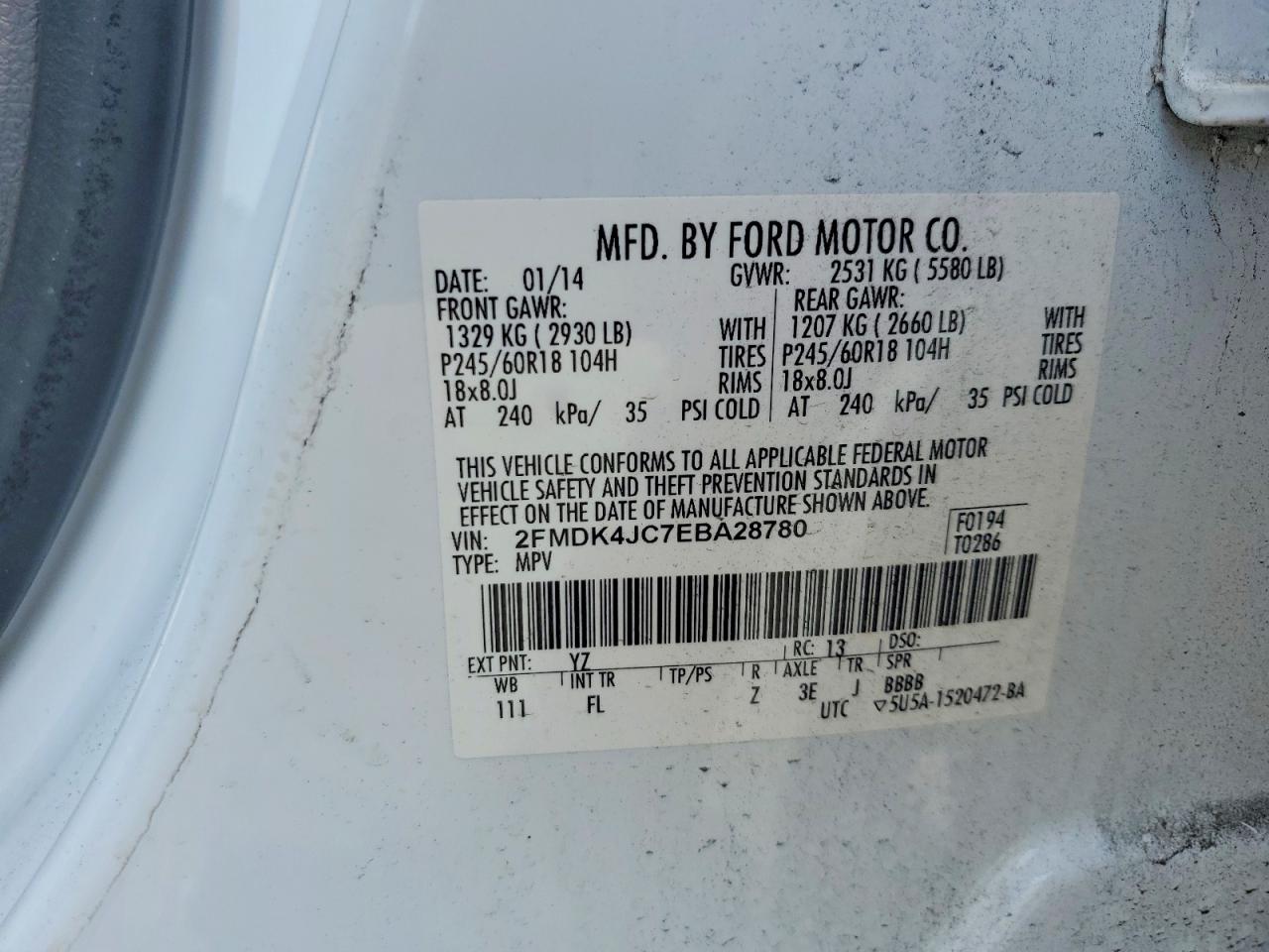 2014 Ford Edge Sel White vin: 2FMDK4JC7EBA28780
