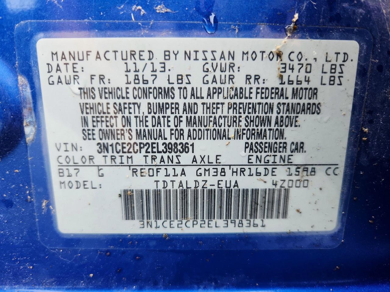 2014 Nissan Versa Note Sv Blue vin: 3N1CE2CP2EL398361