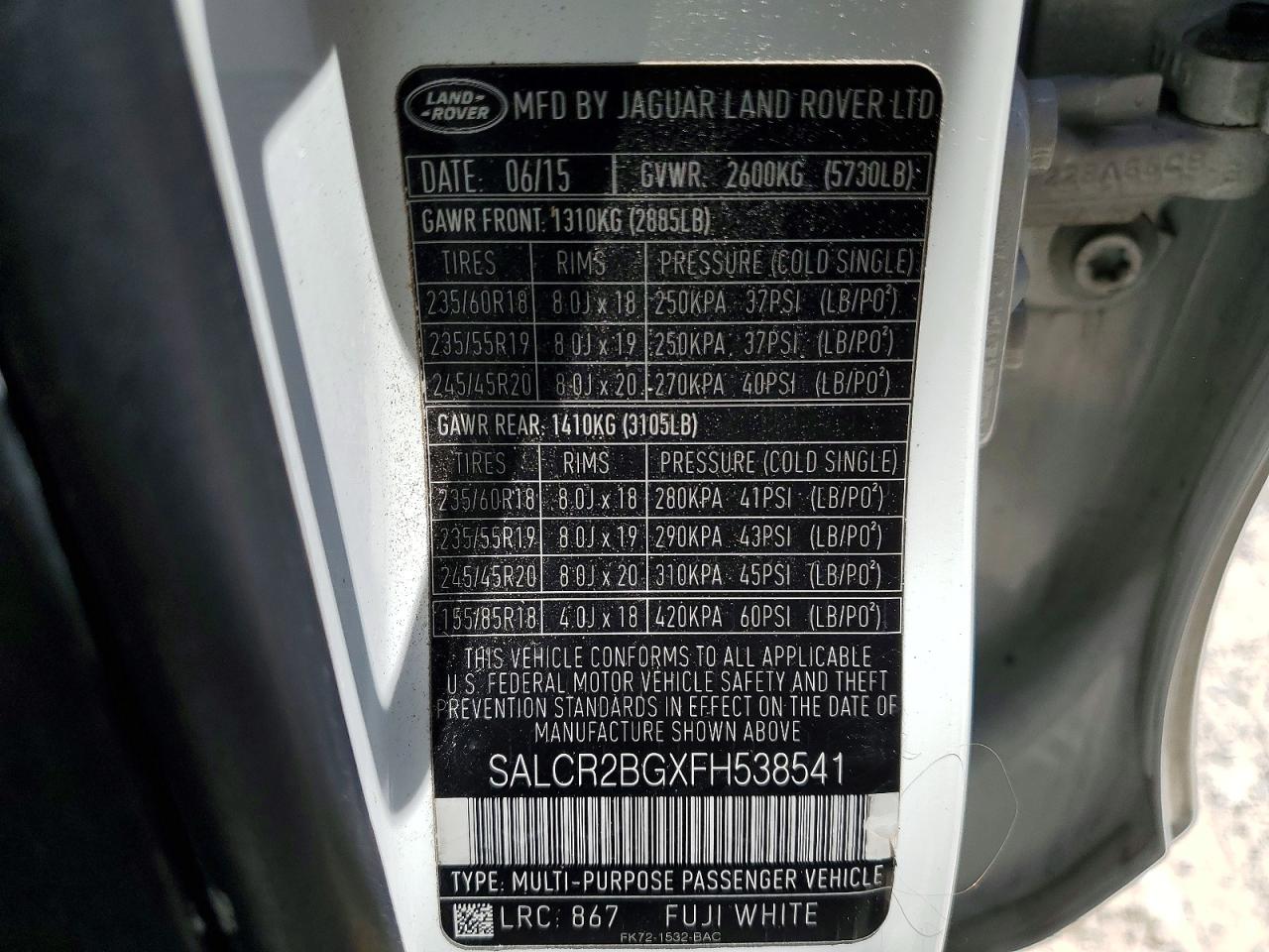 2015 Land Rover Discovery Sport Hse White vin: SALCR2BGXFH538541