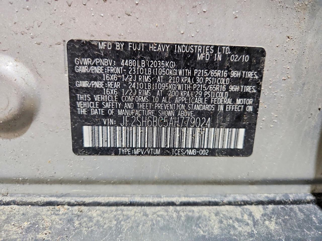 2010 Subaru Forester Xs Silver vin: JF2SH6BC5AH779024