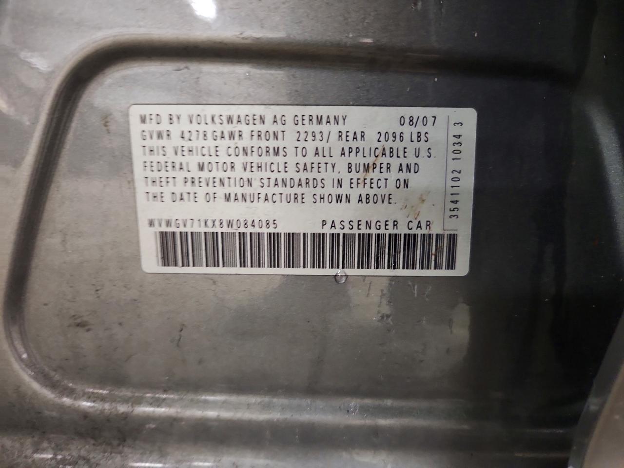 2008 Volkswagen Gti Gray vin: WVWGV71KX8W084085
