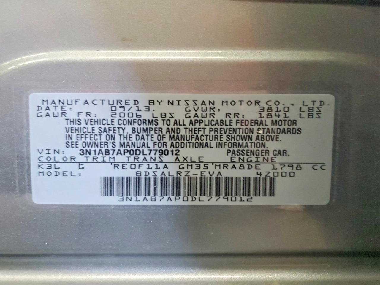 2013 Nissan Sentra S Gray vin: 3N1AB7AP0DL779012