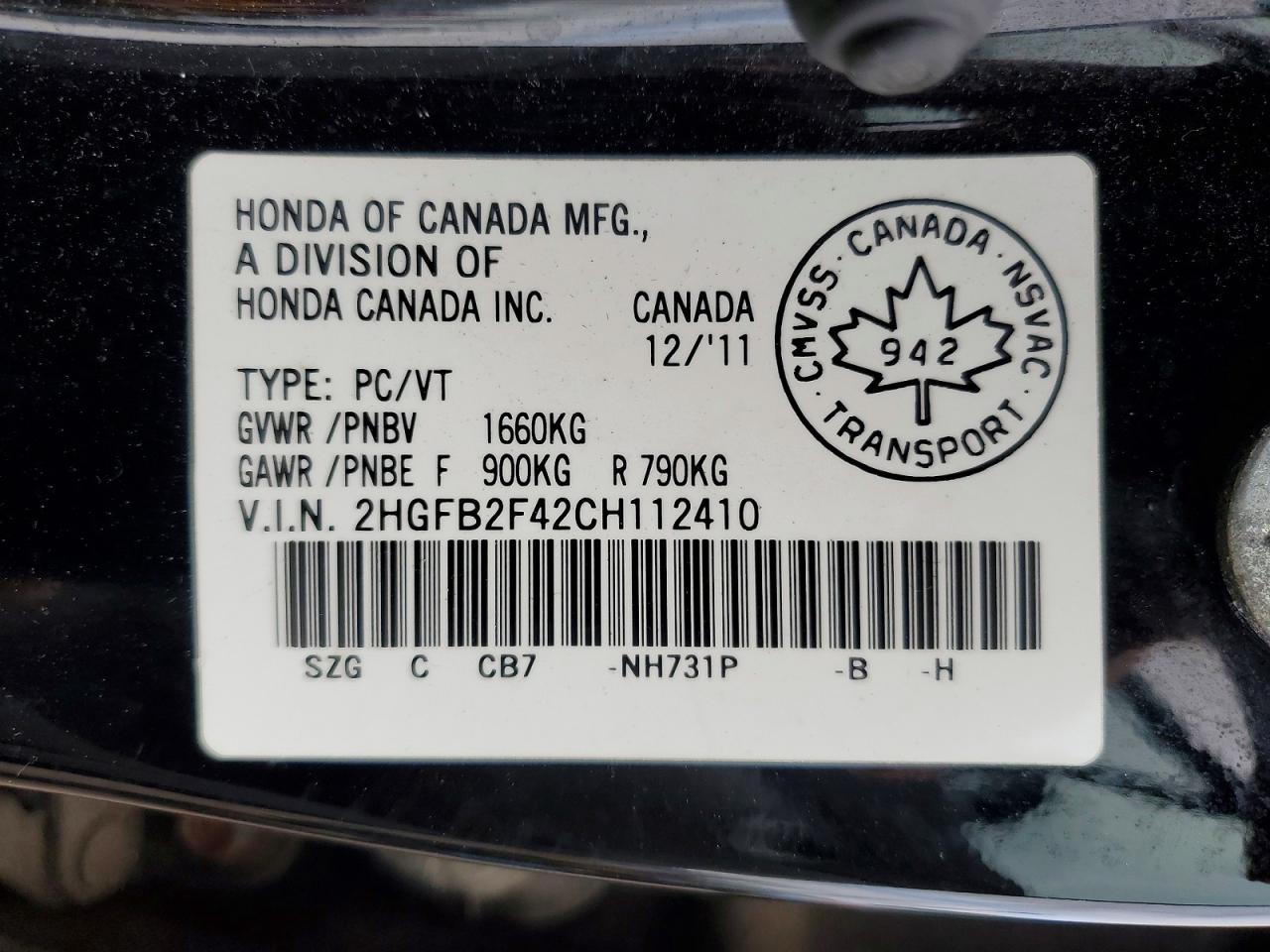2012 Honda Civic Lx Black vin: 2HGFB2F42CH112410