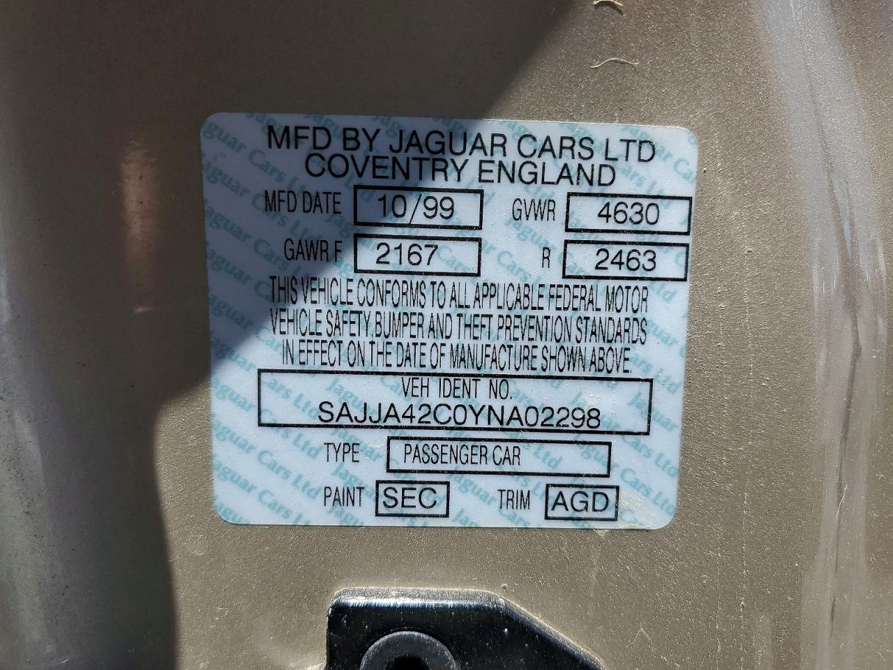 2000 Jaguar Xk8 Tan vin: SAJJA42C0YNA02298