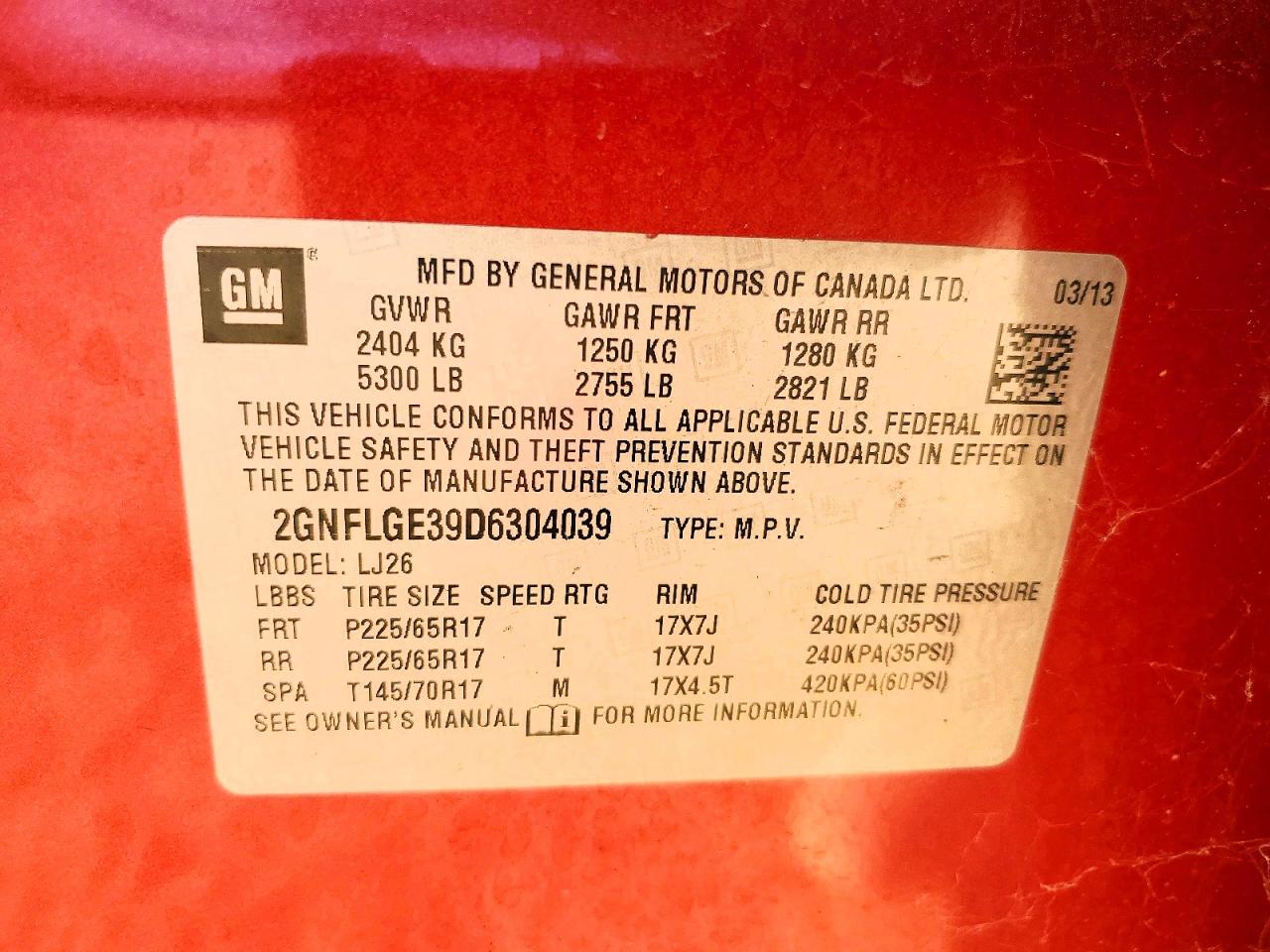 2013 Chevrolet Equinox Ltz Red vin: 2GNFLGE39D6304039