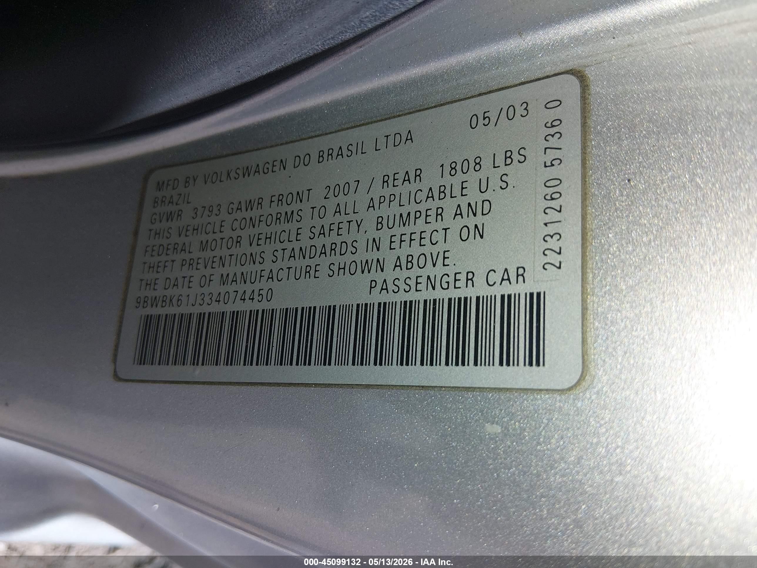 2003 Volkswagen Golf Gl/gl 2.0l Gray vin: 9BWBK61J334074450