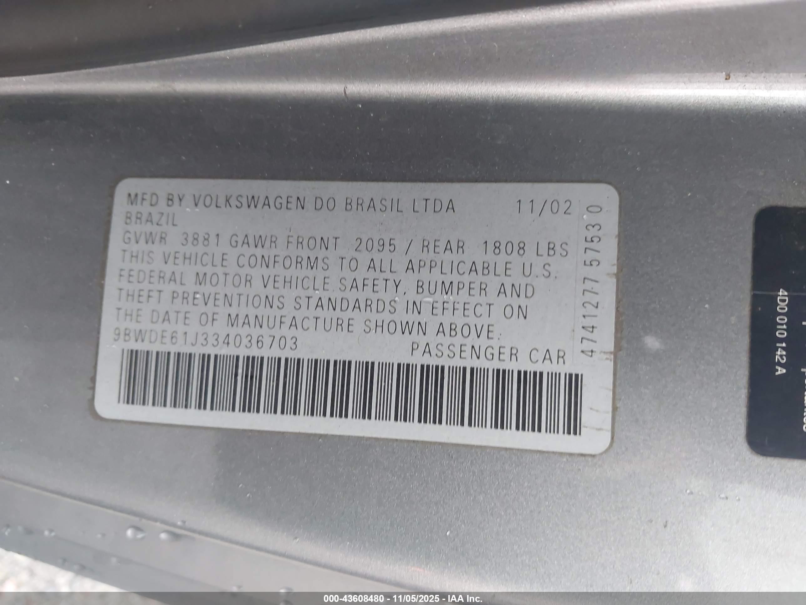 2003 Volkswagen Gti 1.8t Серый vin: 9BWDE61J334036703