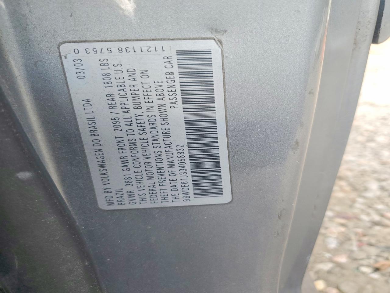 2003 Volkswagen Gti Gray vin: 9BWDE61J334058832