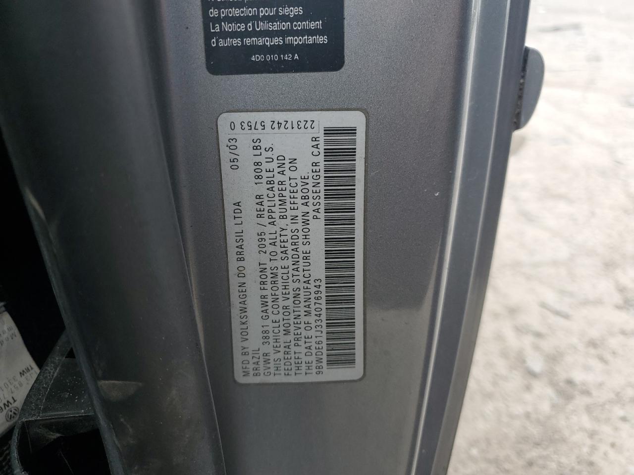 2003 Volkswagen Gti Silver vin: 9BWDE61J334076943