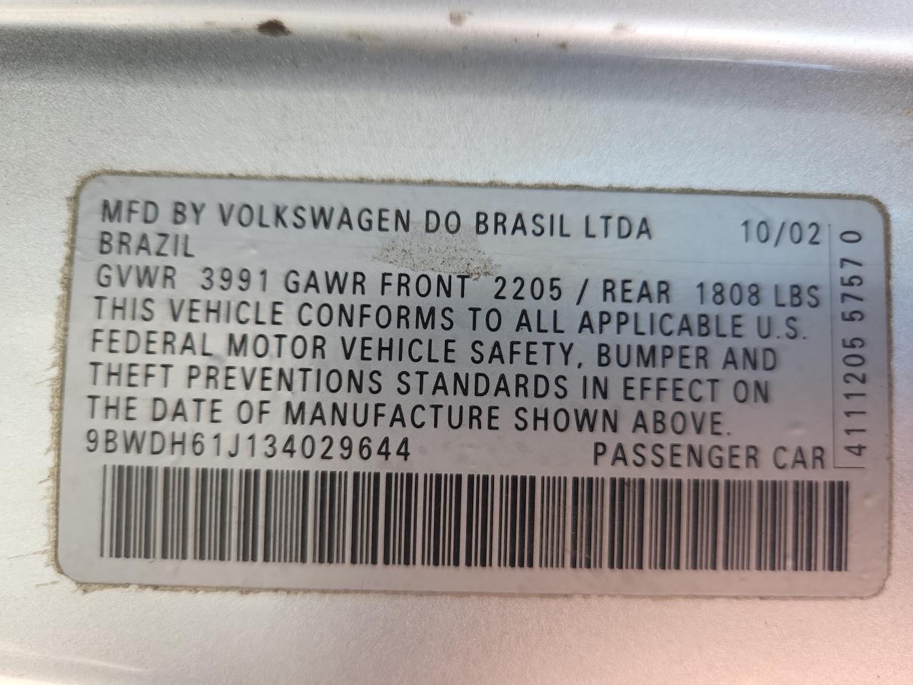 2003 Volkswagen Gti Vr6 Silver vin: 9BWDH61J134029644