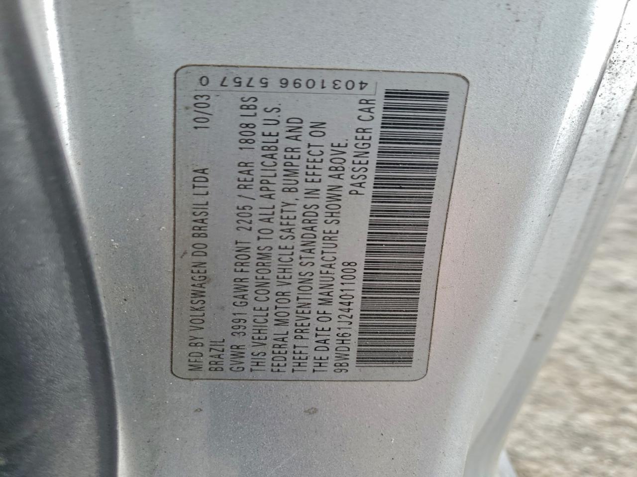 2004 Volkswagen Gti Vr6 Silver vin: 9BWDH61J244011008