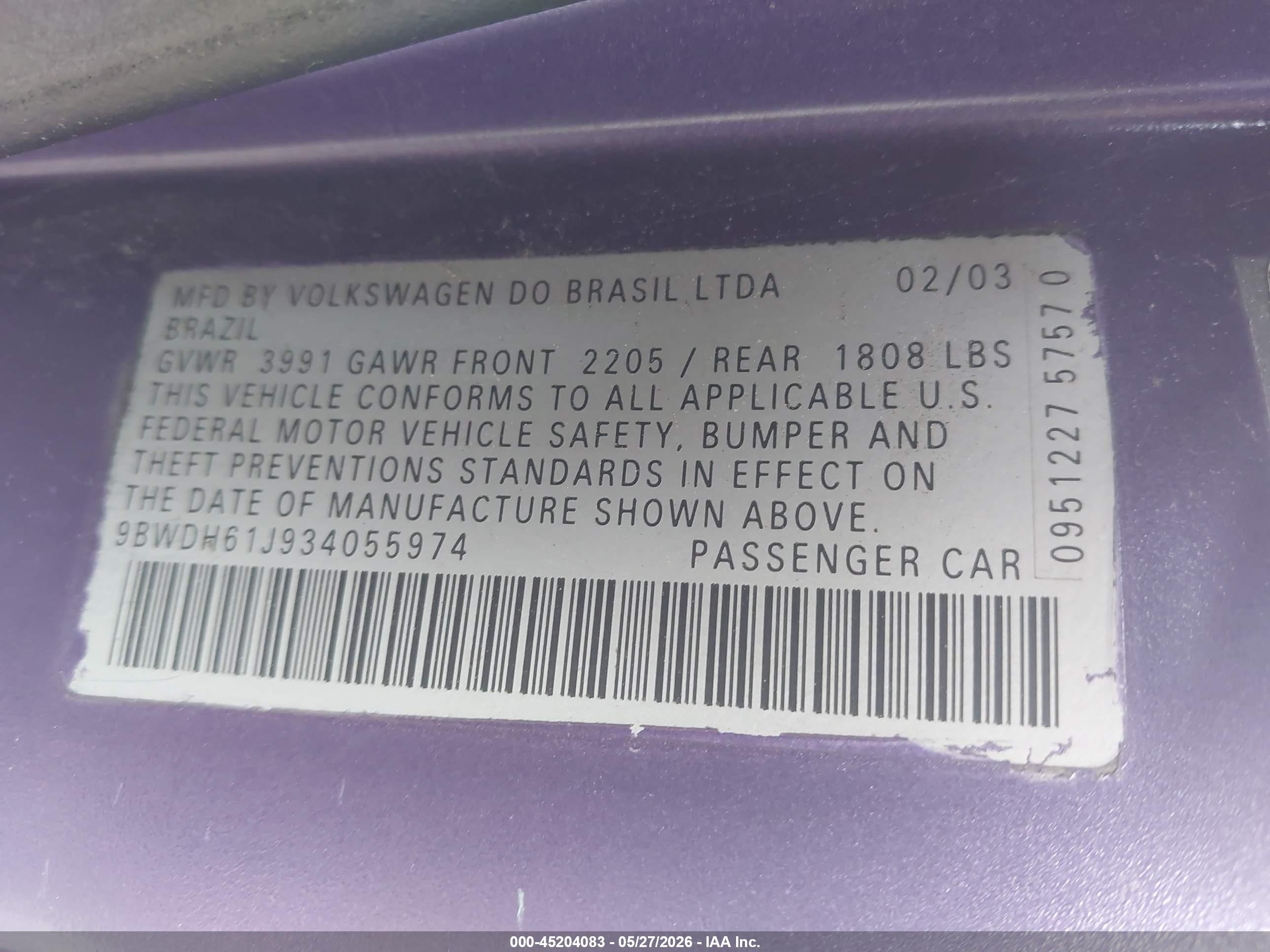 2003 Volkswagen Gti Vr6 Purple vin: 9BWDH61J934055974