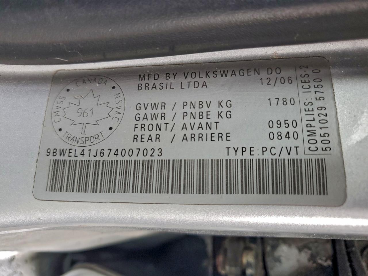 2007 Volkswagen City Golf Серебряный vin: 9BWEL41J674007023