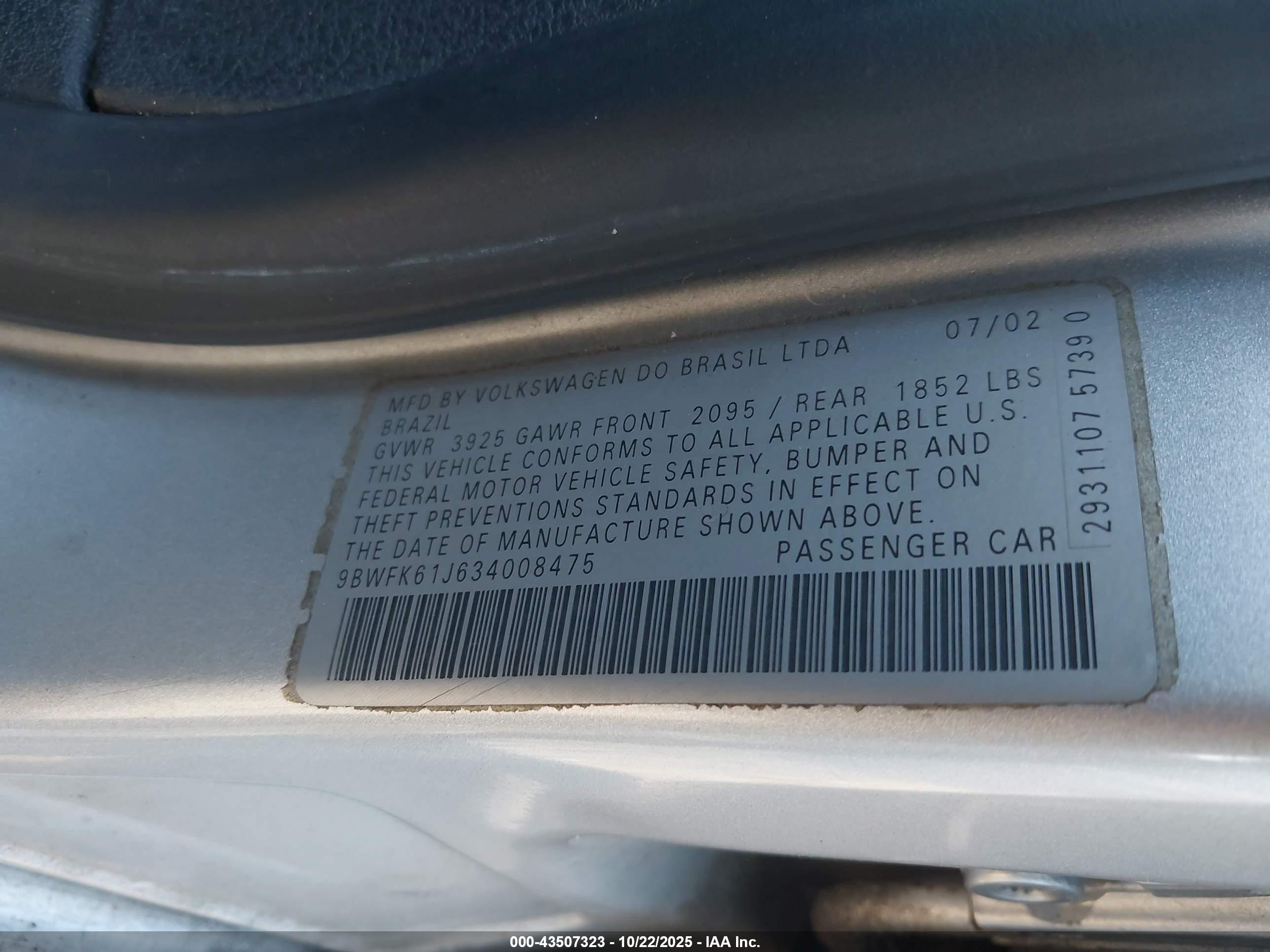 2003 Volkswagen Golf Gl 2.0l Silver vin: 9BWFK61J634008475