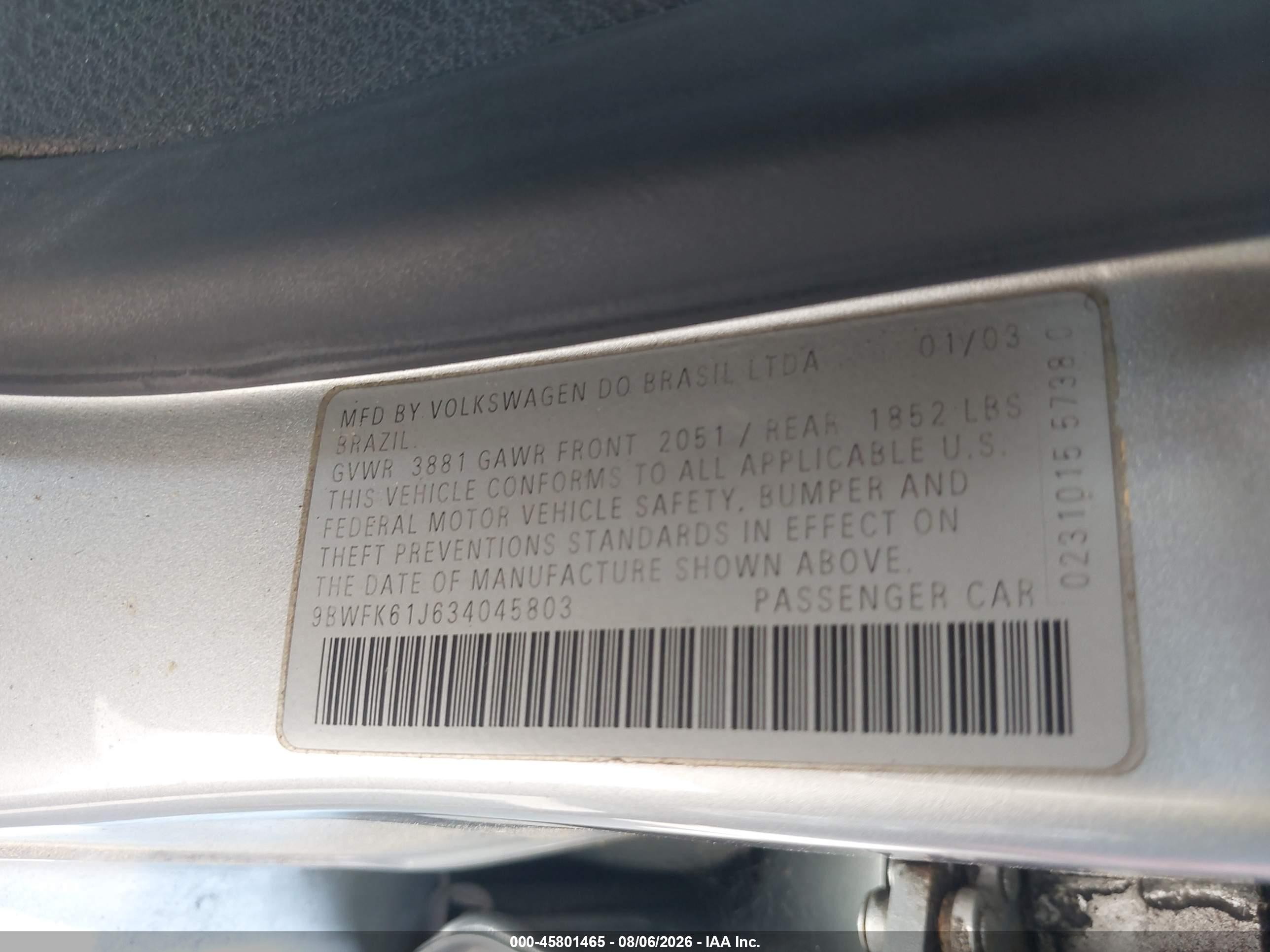 2003 Volkswagen Golf Gl 2.0l Silver vin: 9BWFK61J634045803