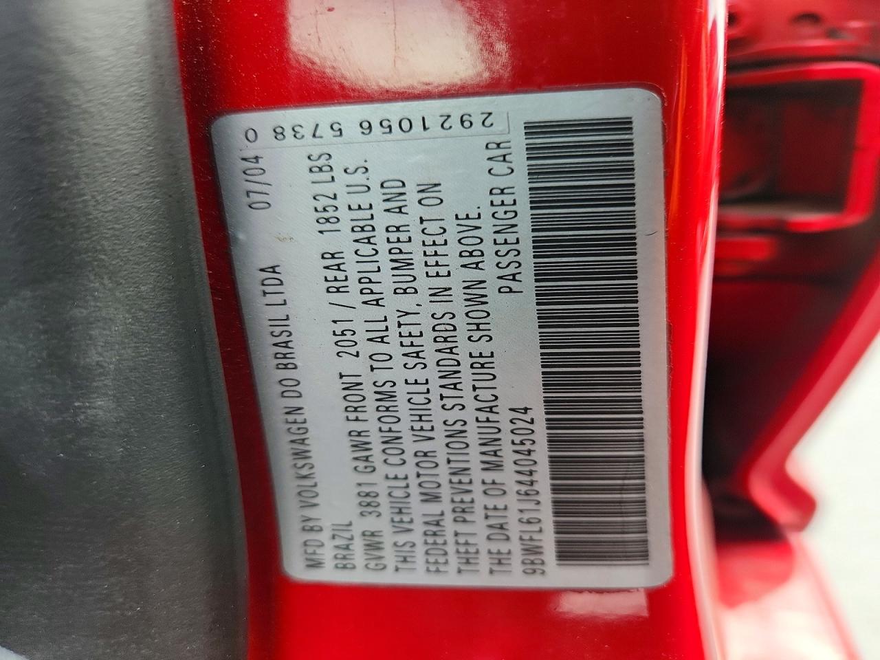 2004 Volkswagen Golf Gl Red vin: 9BWFL61J644045024