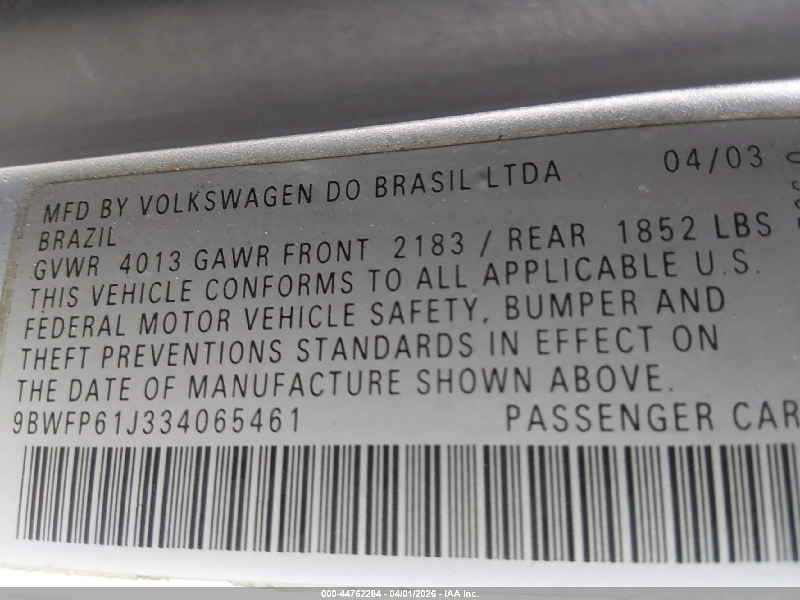 2003 Volkswagen Golf Gl Tdi Silver vin: 9BWFP61J334065461