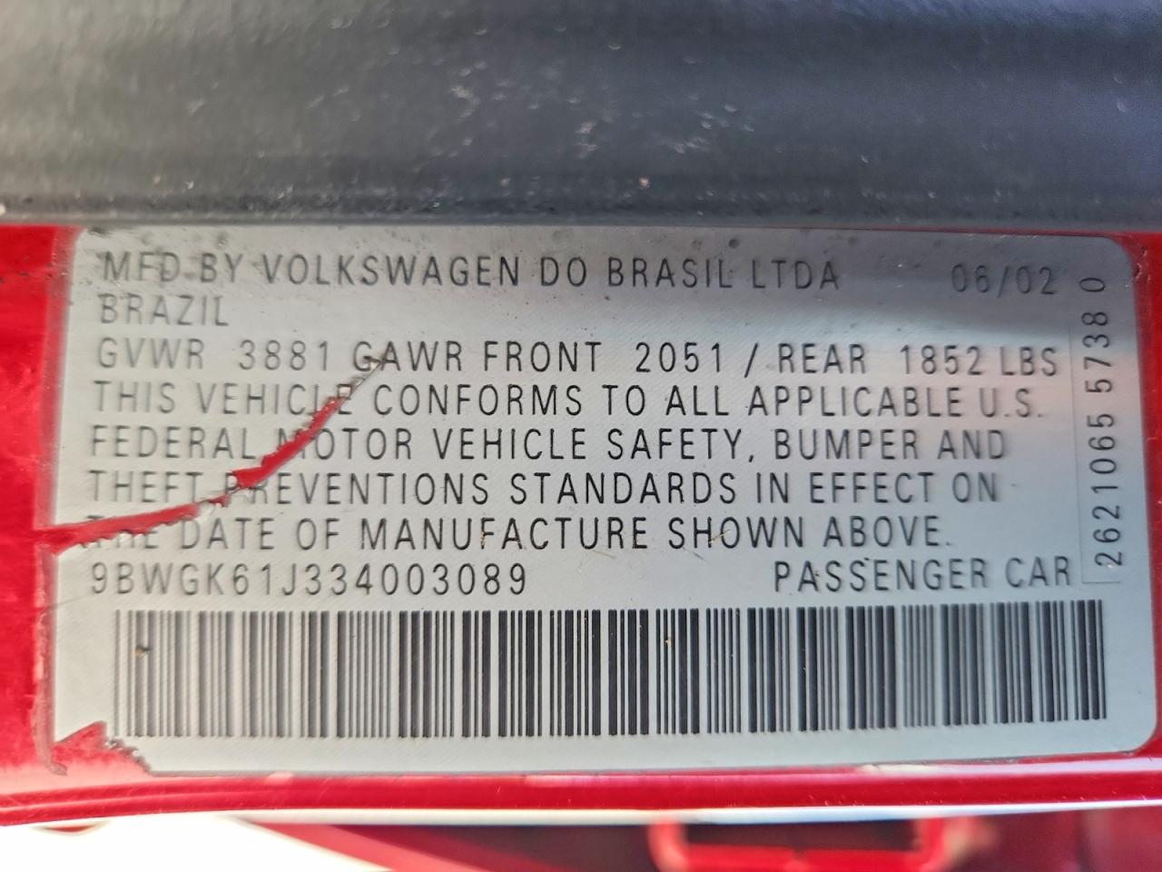 2003 Volkswagen Golf Gls Red vin: 9BWGK61J334003089