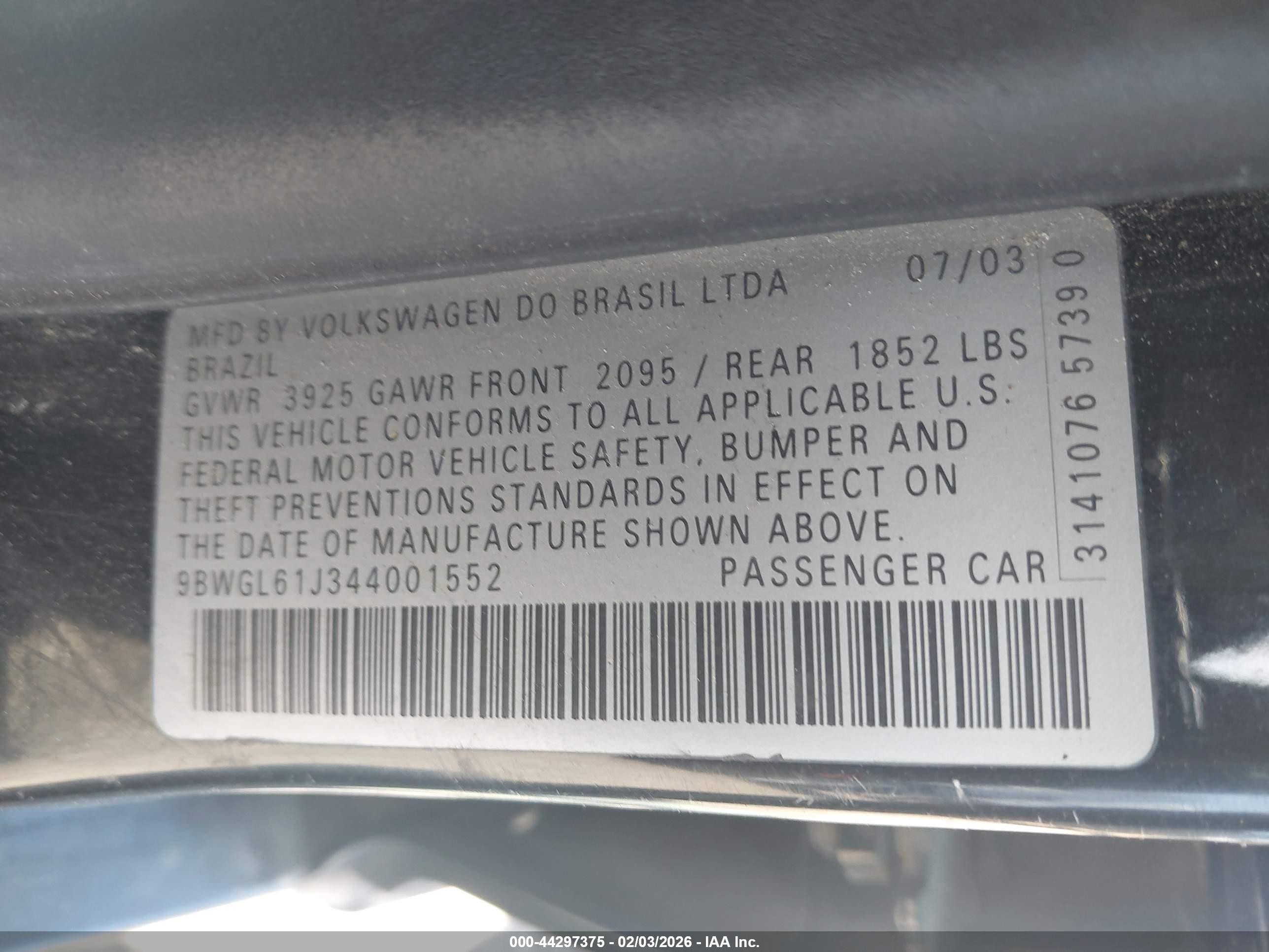 2004 Volkswagen Golf Gls 2.0l Black vin: 9BWGL61J344001552
