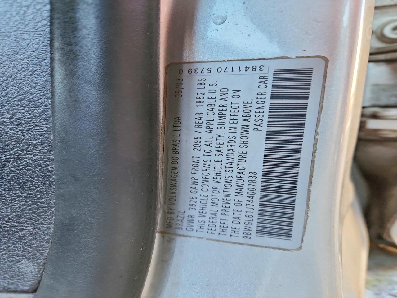 2004 Volkswagen Golf Gls Silver vin: 9BWGL61J744007838