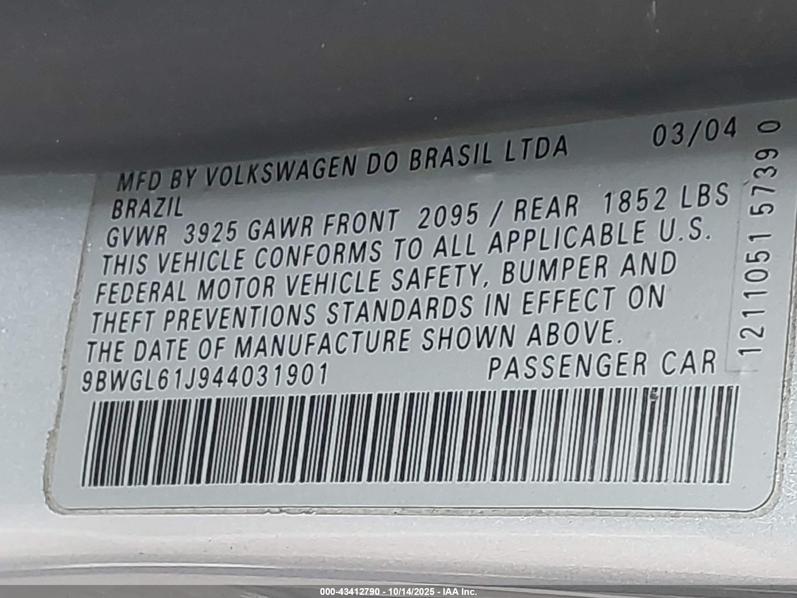 2004 Volkswagen Golf Gls 2.0l Silver vin: 9BWGL61J944031901