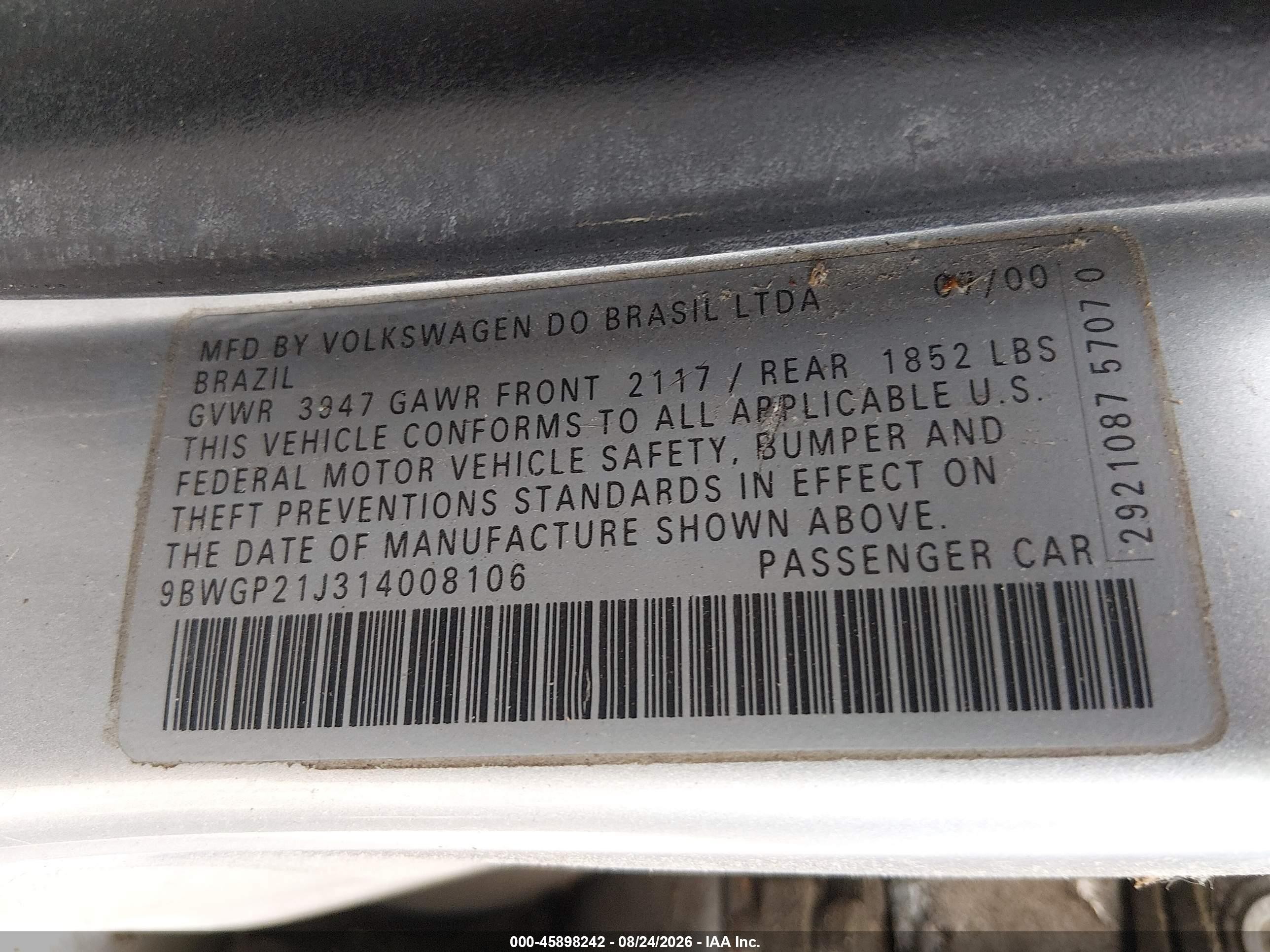 2001 Volkswagen Golf Gls Tdi Silver vin: 9BWGP21J314008106