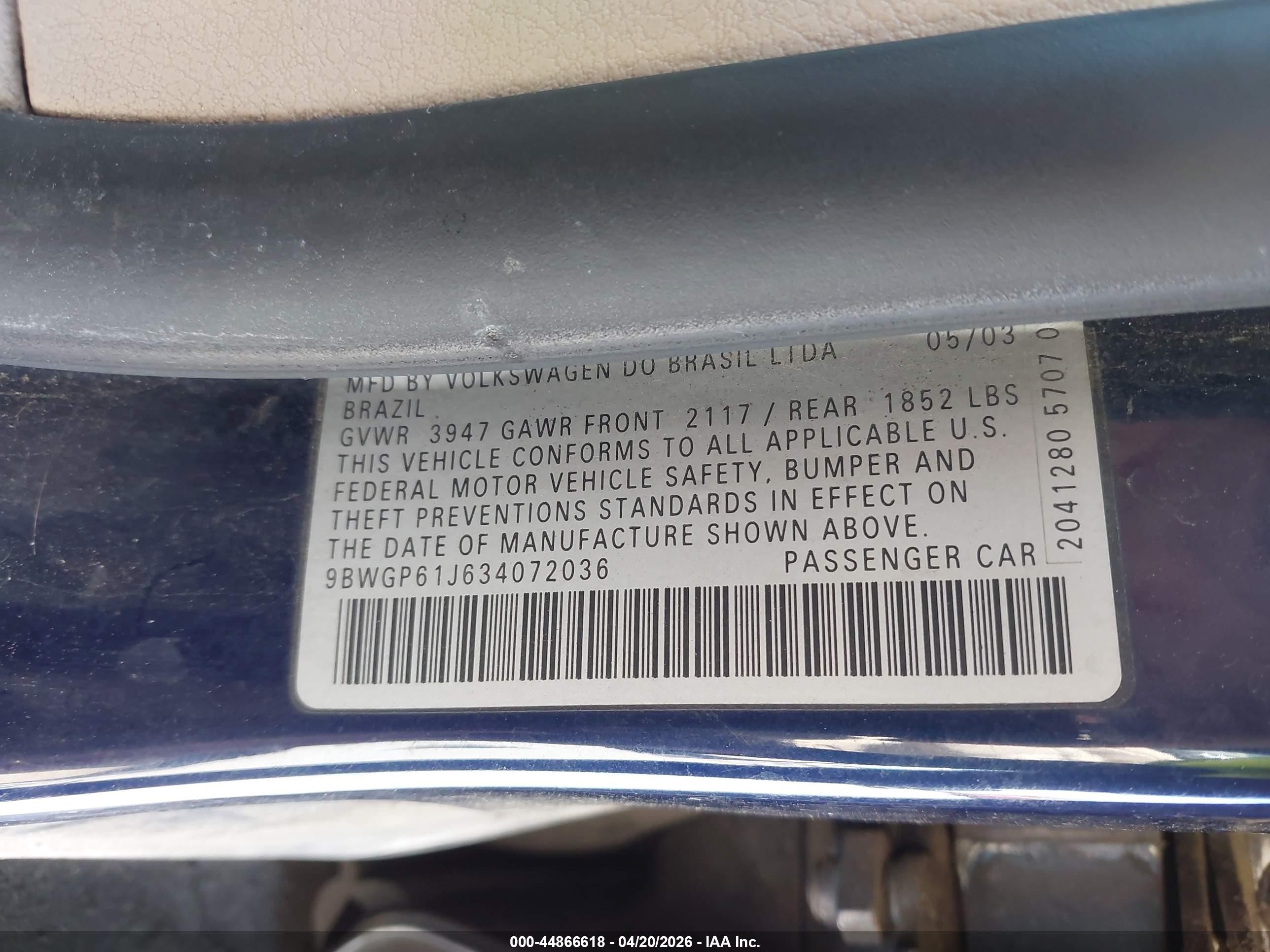 2003 Volkswagen Golf Gls Tdi Blue vin: 9BWGP61J634072036