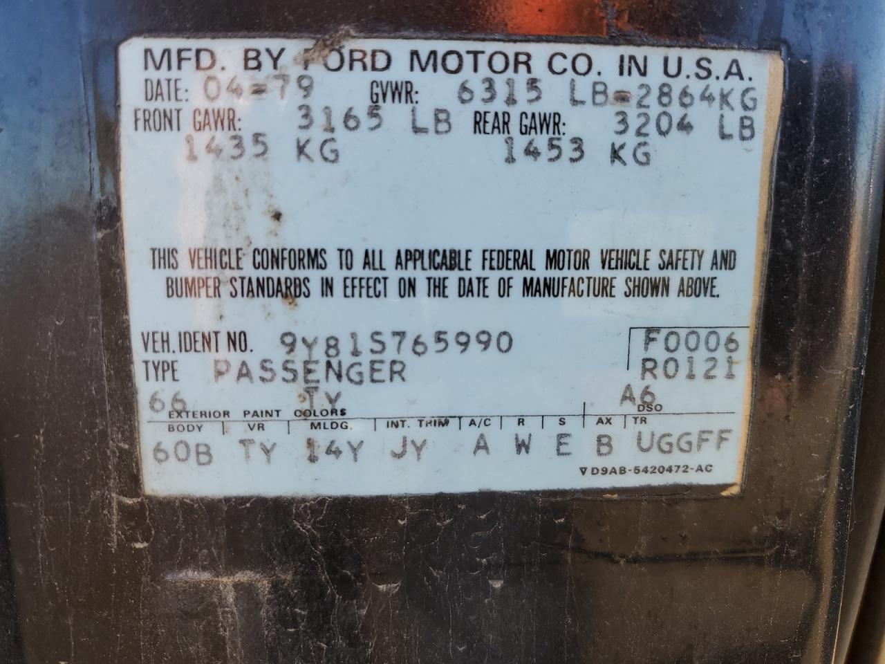 1979 Lincoln Continenta Black vin: 9Y81S765990