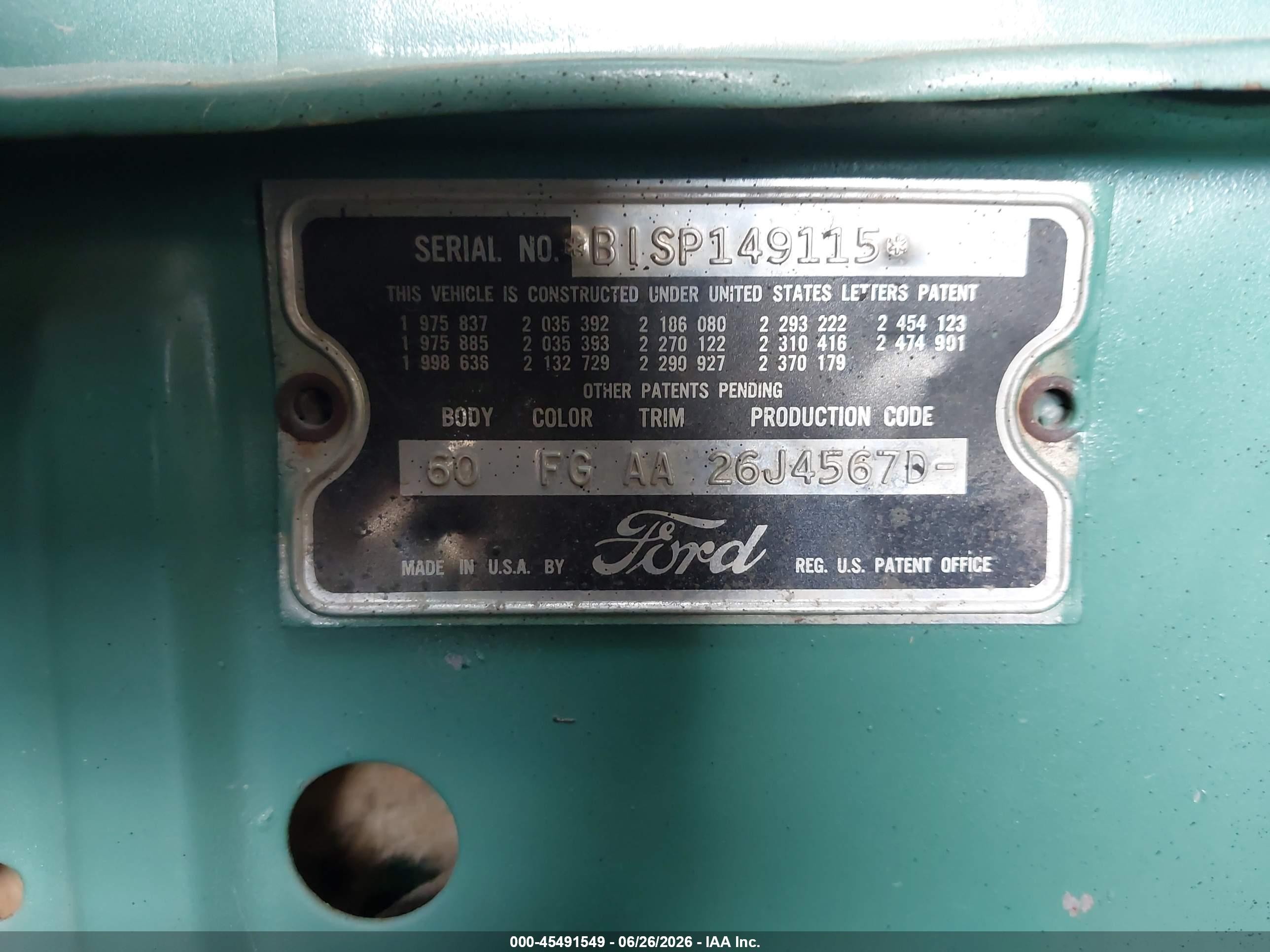 1970 Ford Victoria Green vin: BISP149115