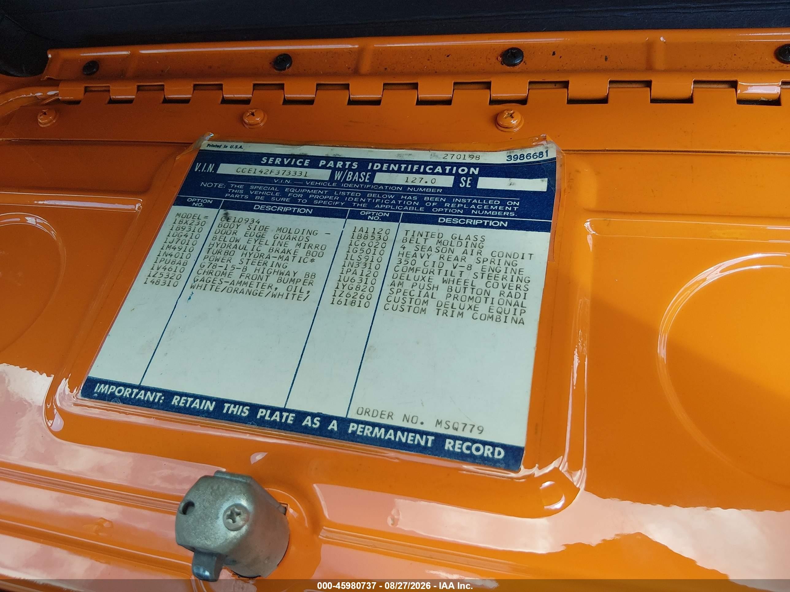 1972 Chevrolet C10 Orange vin: CCE142F373331