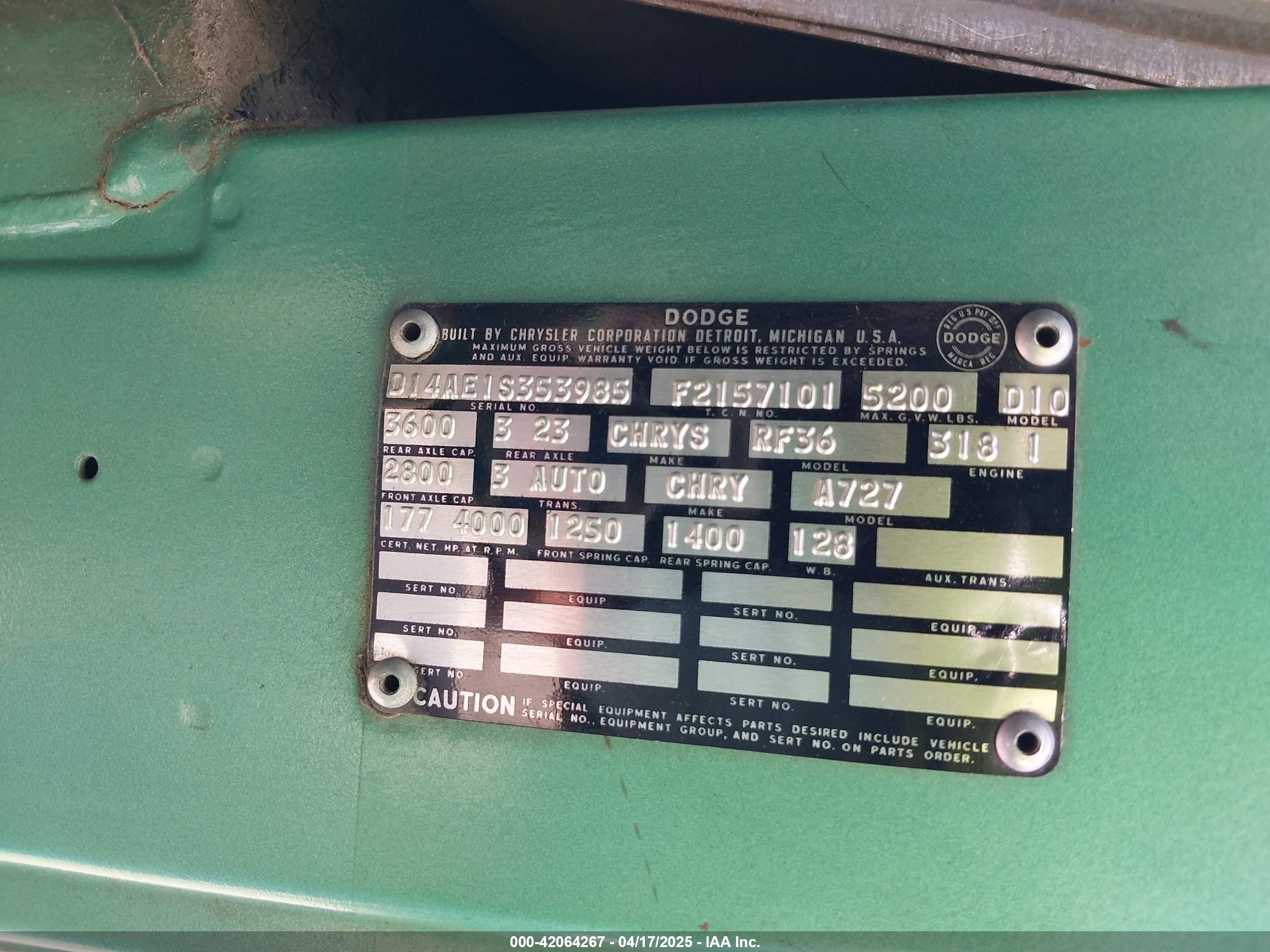 1971 Dodge D100   Зеленый vin: D14AE1S353985    