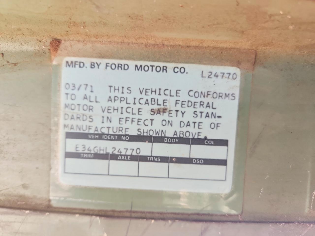 1971 Ford E-series White vin: E34GHL24770