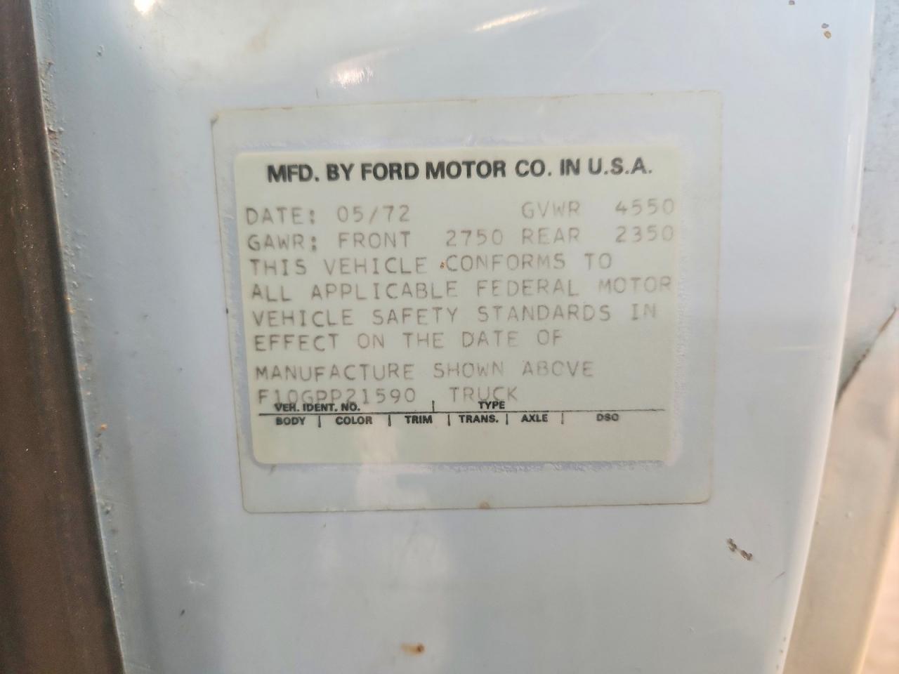 1972 Ford F100 Two Tone vin: F10GPP21590