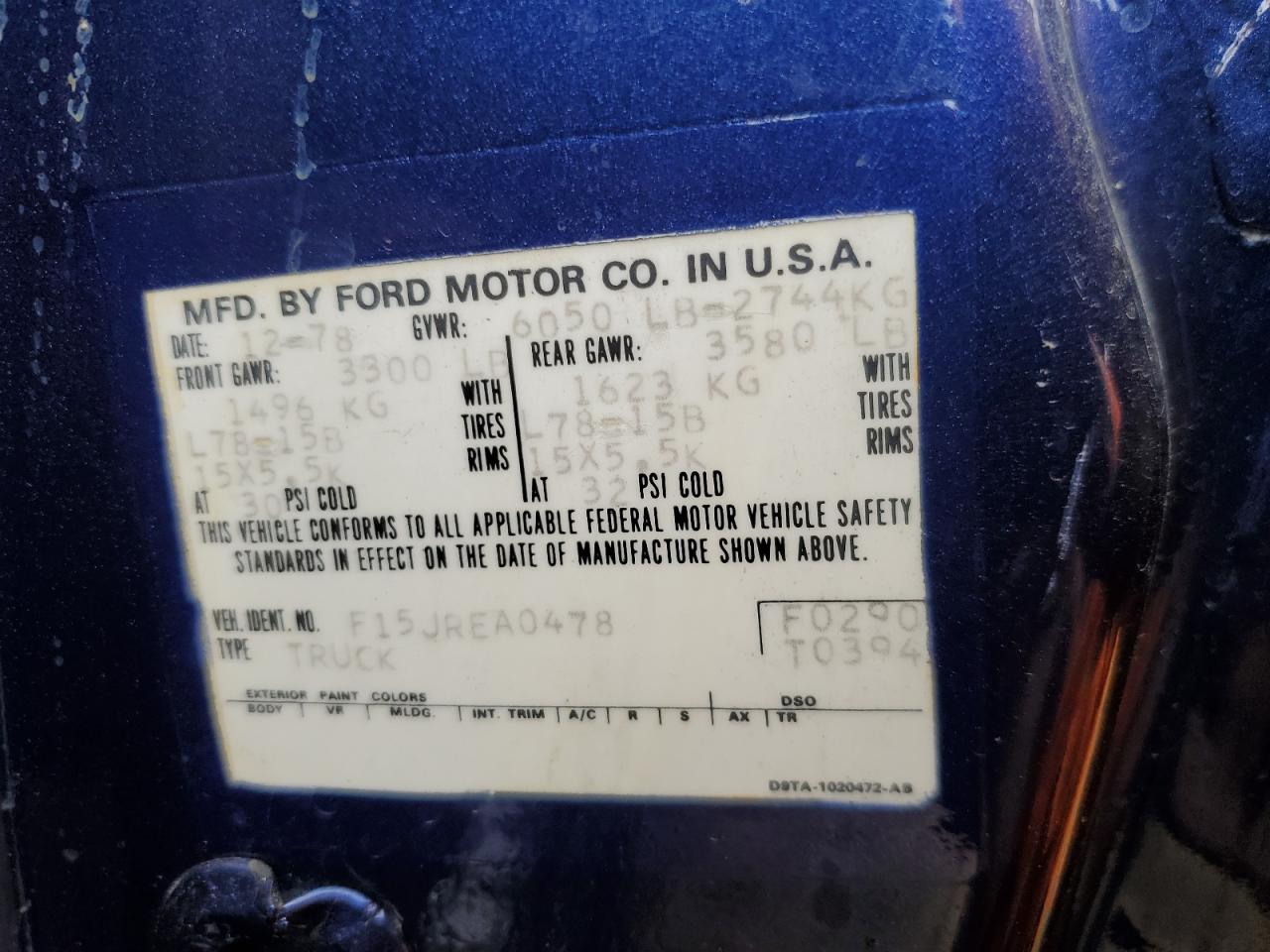 1979 Ford F150 Blue vin: F15JREA0478
