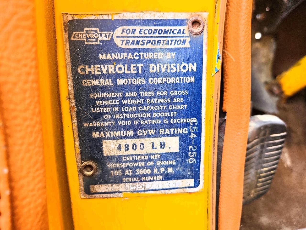 1955 Chevrolet Work Truck Yellow vin: H55L003445