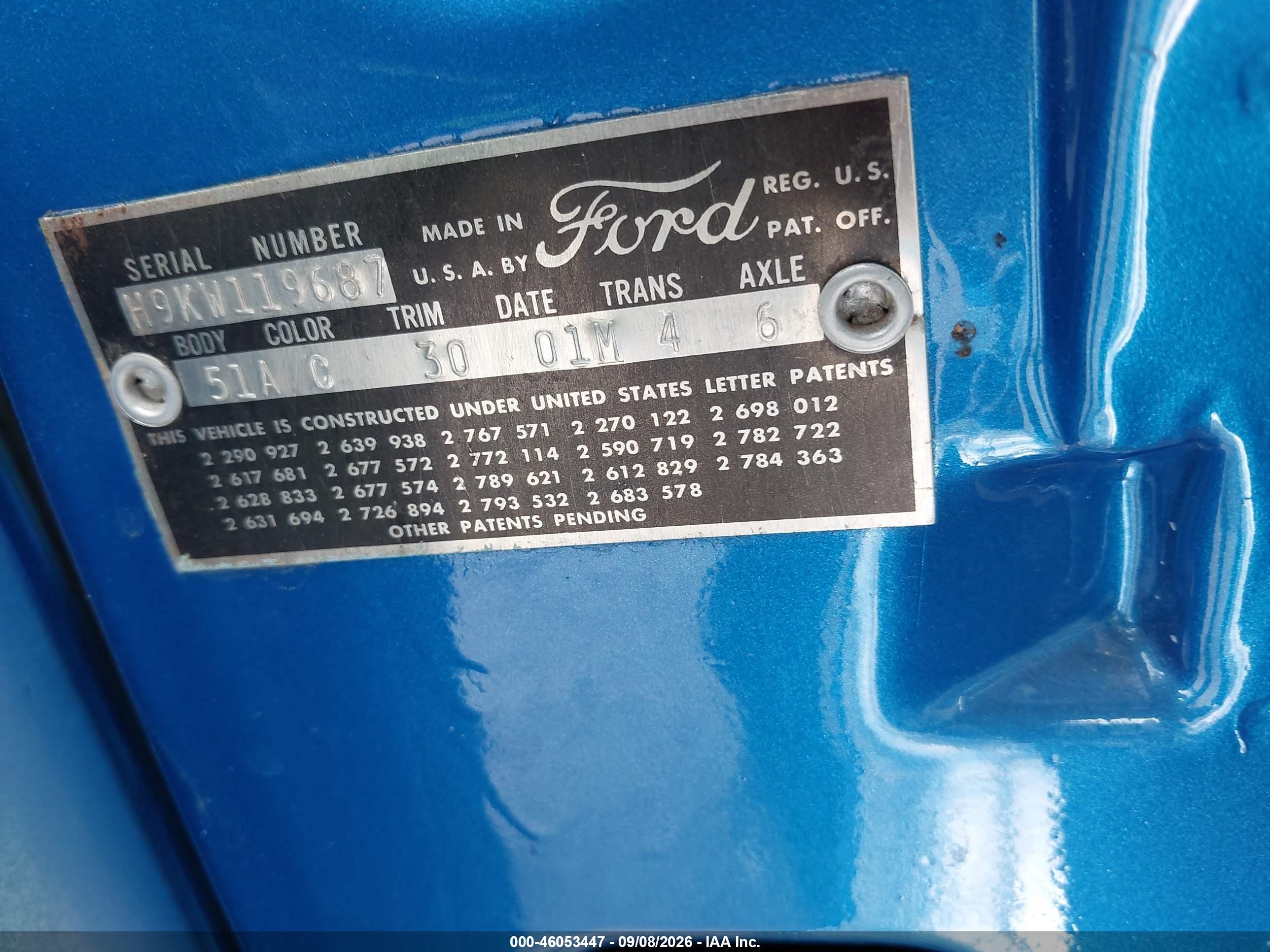 1970 Ford Fairlane 500 Galaxie Blue vin: H9WK119687