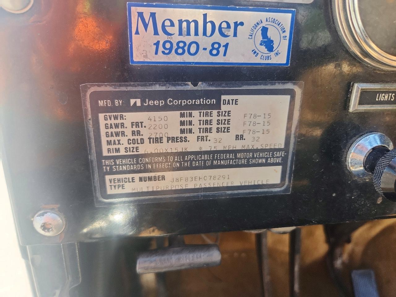 1978 Jeep Cj5, Cj6, Cj7, Unive Black vin: J8F83EH078291