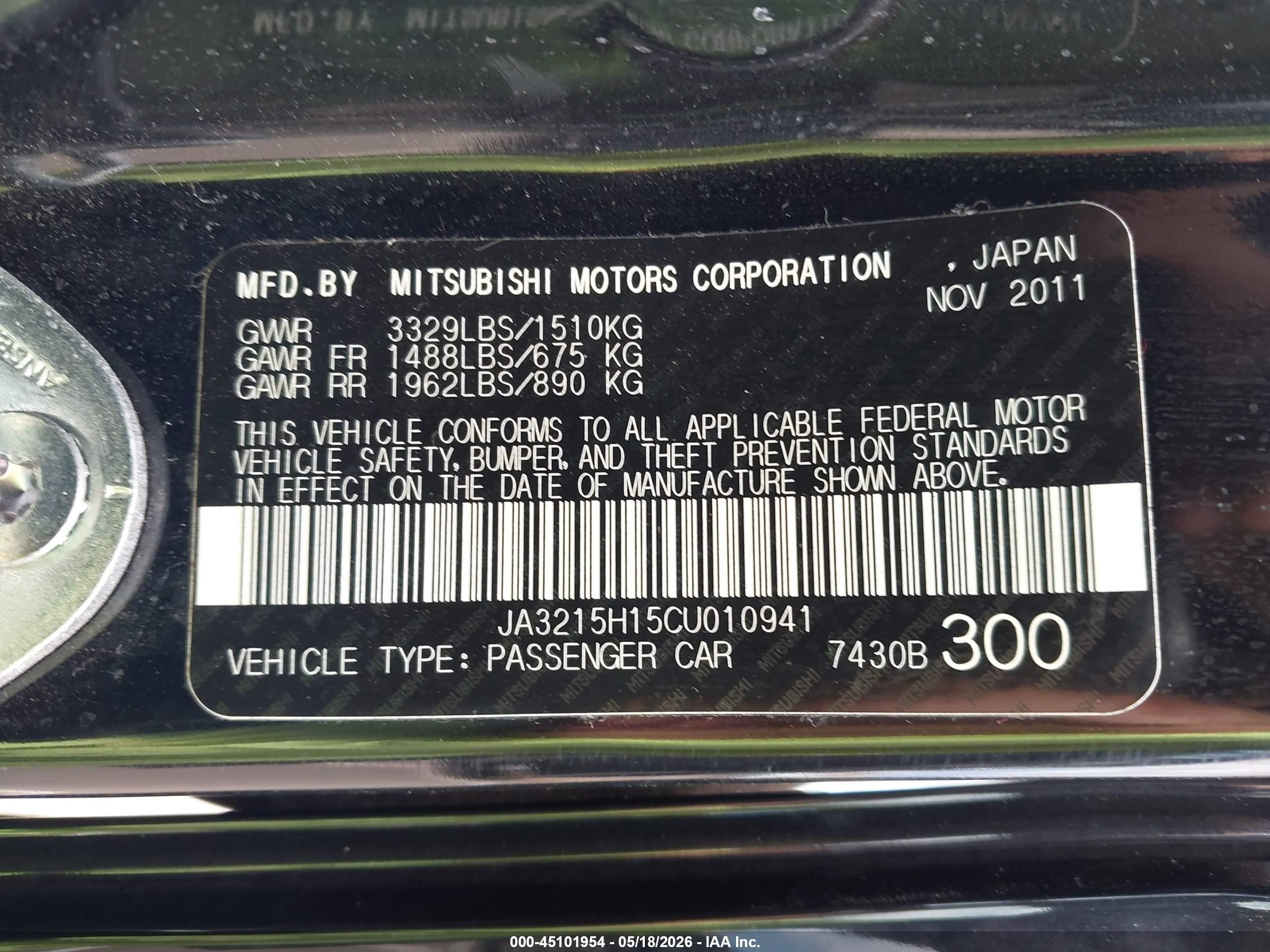 2012 Mitsubishi I-miev Es/se Black vin: JA3215H15CU010941