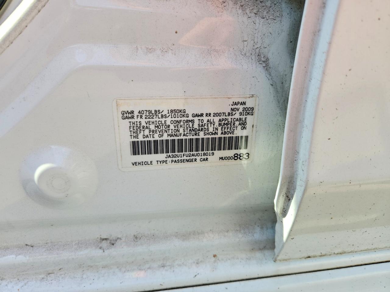 2010 Mitsubishi Lancer De White vin: JA32U1FU2AU018019