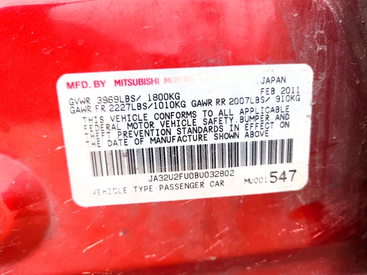2011 Mitsubishi Lancer Es/es Sport Red vin: JA32U2FU0BU032802